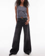 Topshop Horizon wide leg mid rise jean in washed black