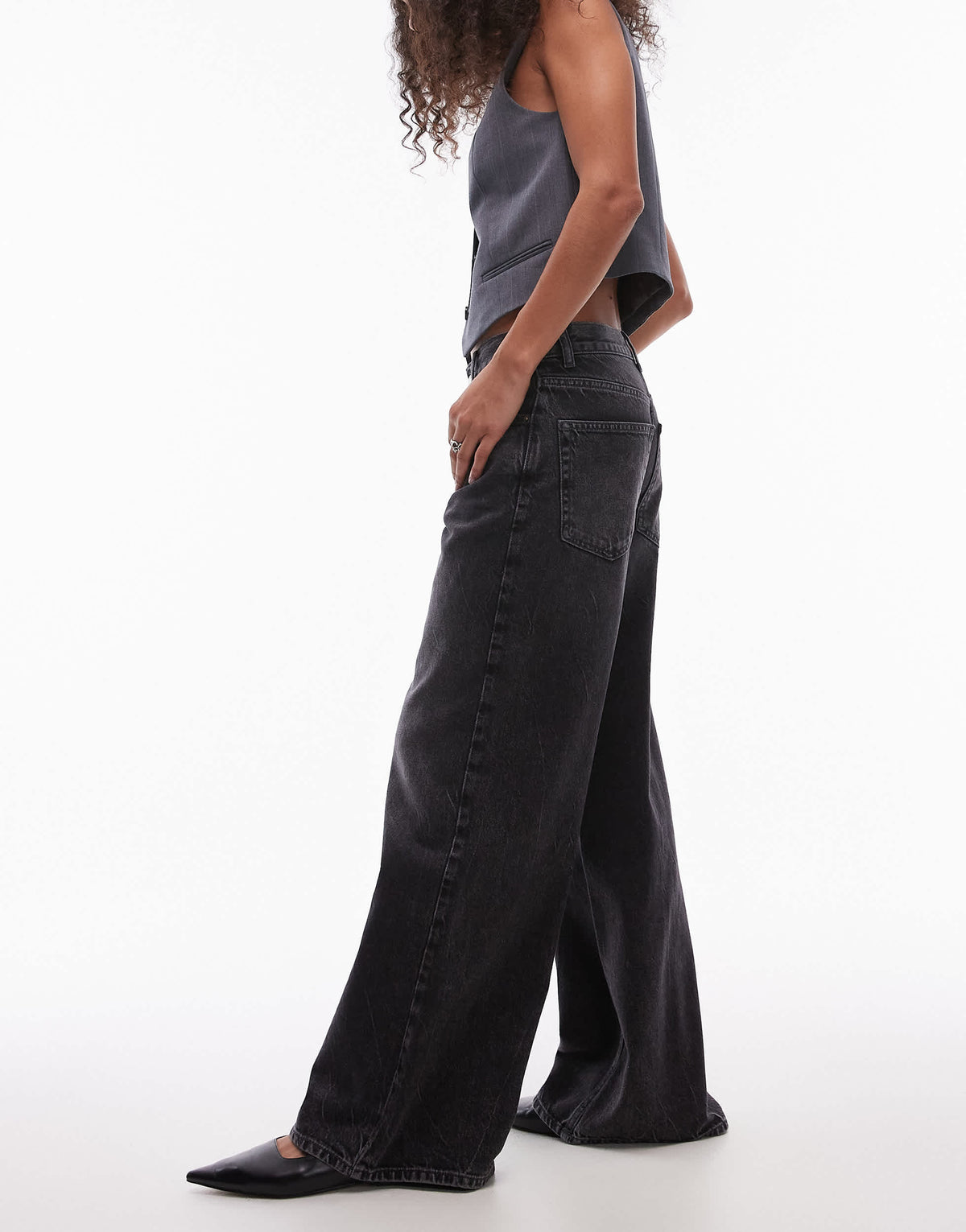 Topshop Horizon wide leg mid rise jean in washed black