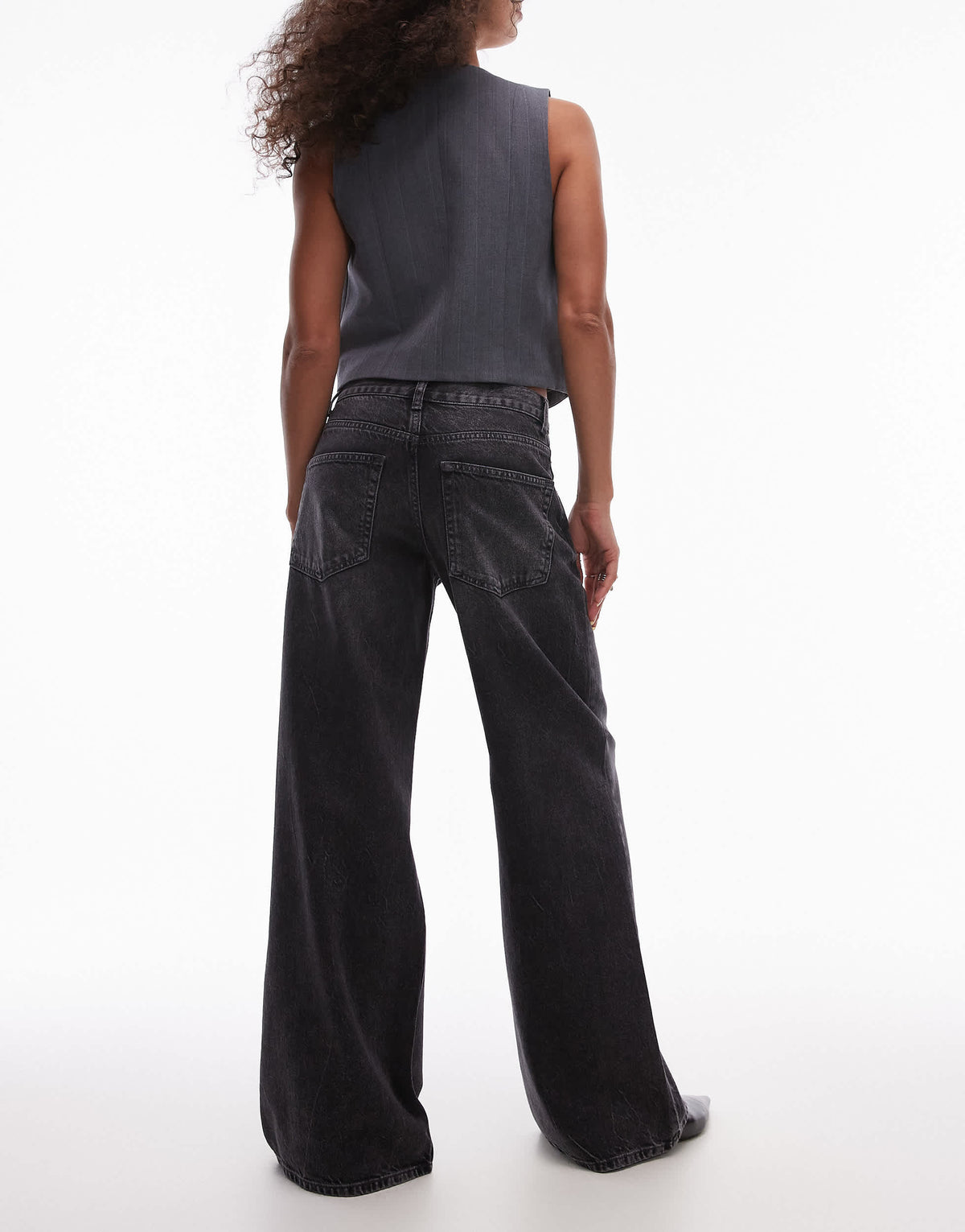 Topshop Horizon wide leg mid rise jean in washed black