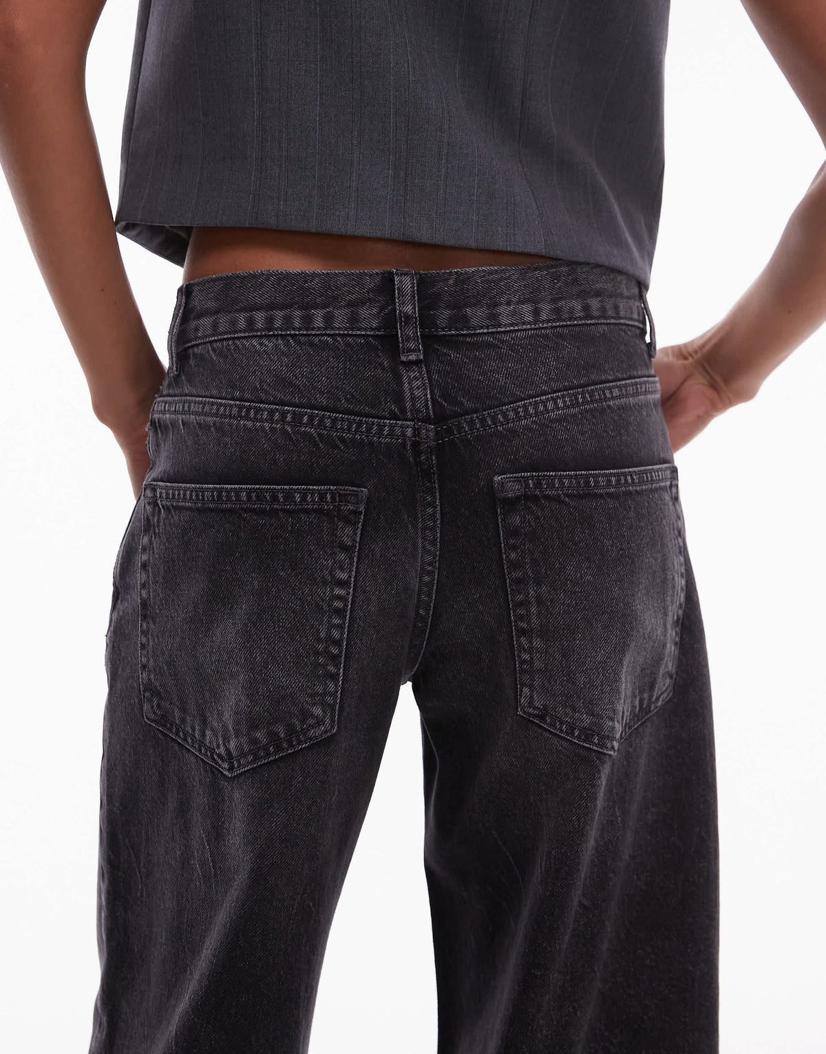 Topshop Horizon wide leg mid rise jean in washed black