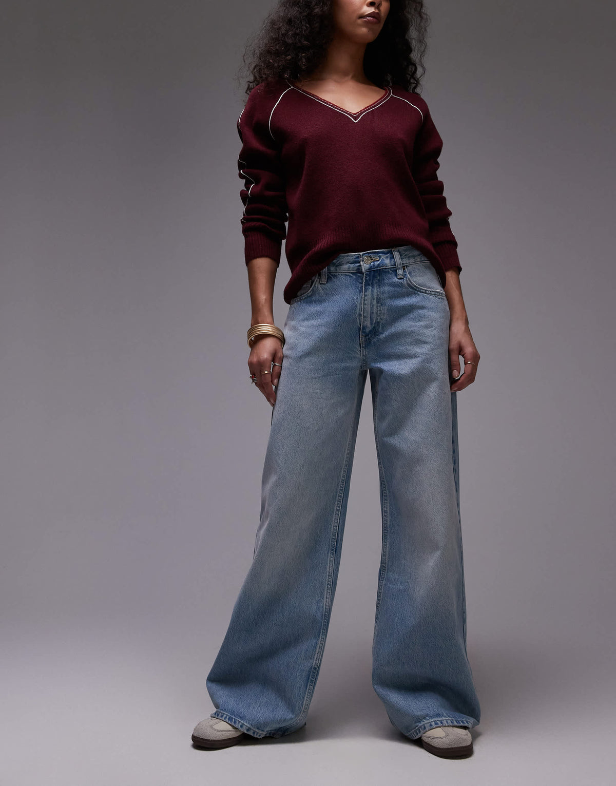 Topshop Horizon wide leg mid rise jean in bleach