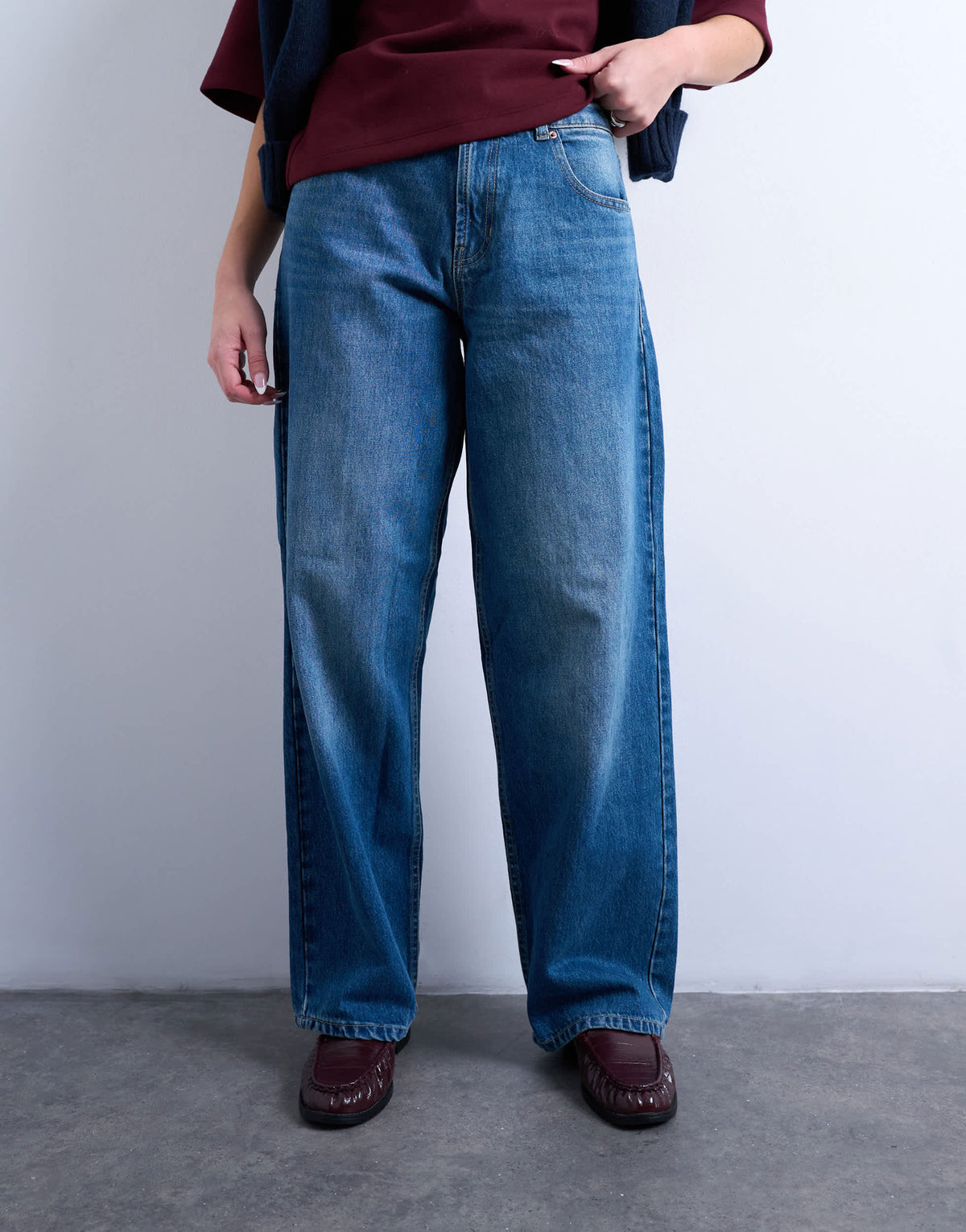 Topshop Hourglass Cinch relaxed jean in vintage blue