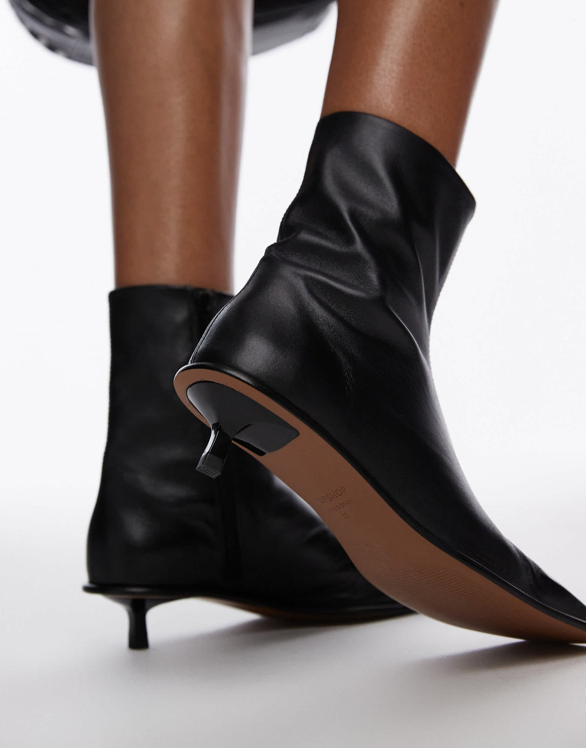 Topshop Noah premium leather heeled smart boot in black