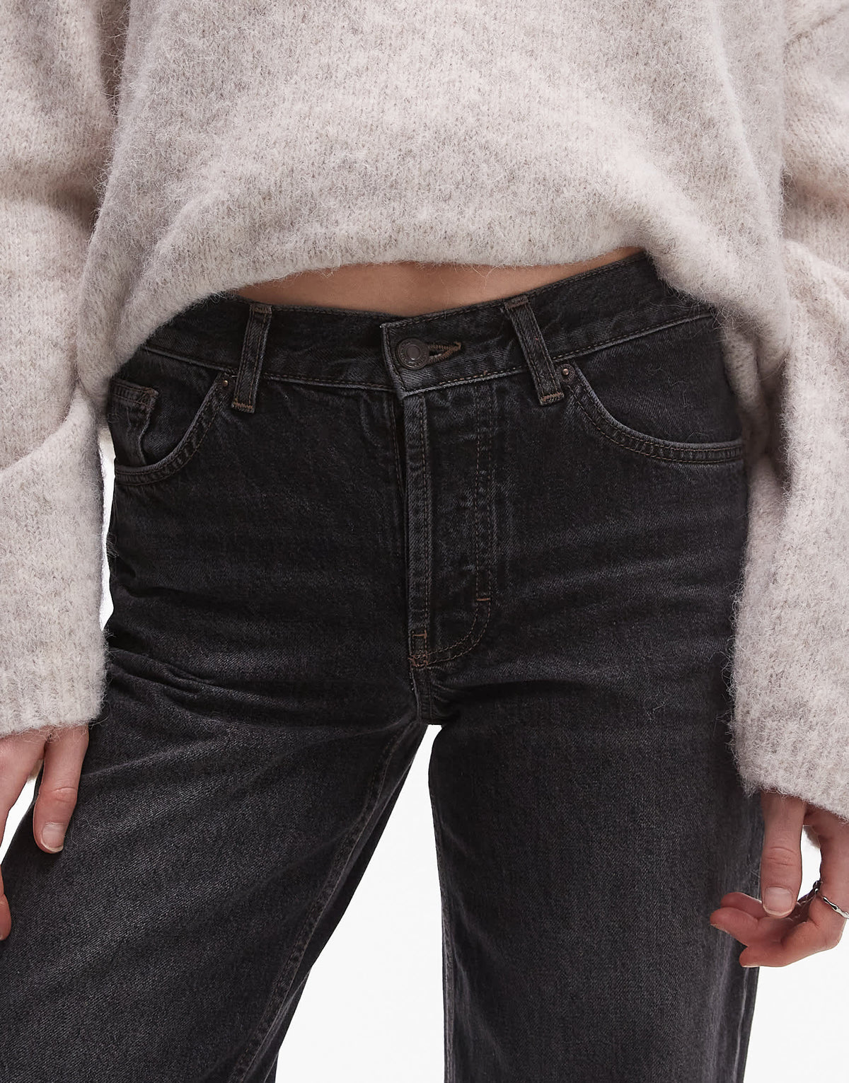Topshop Tall Ember low rise straight leg jean in washed black
