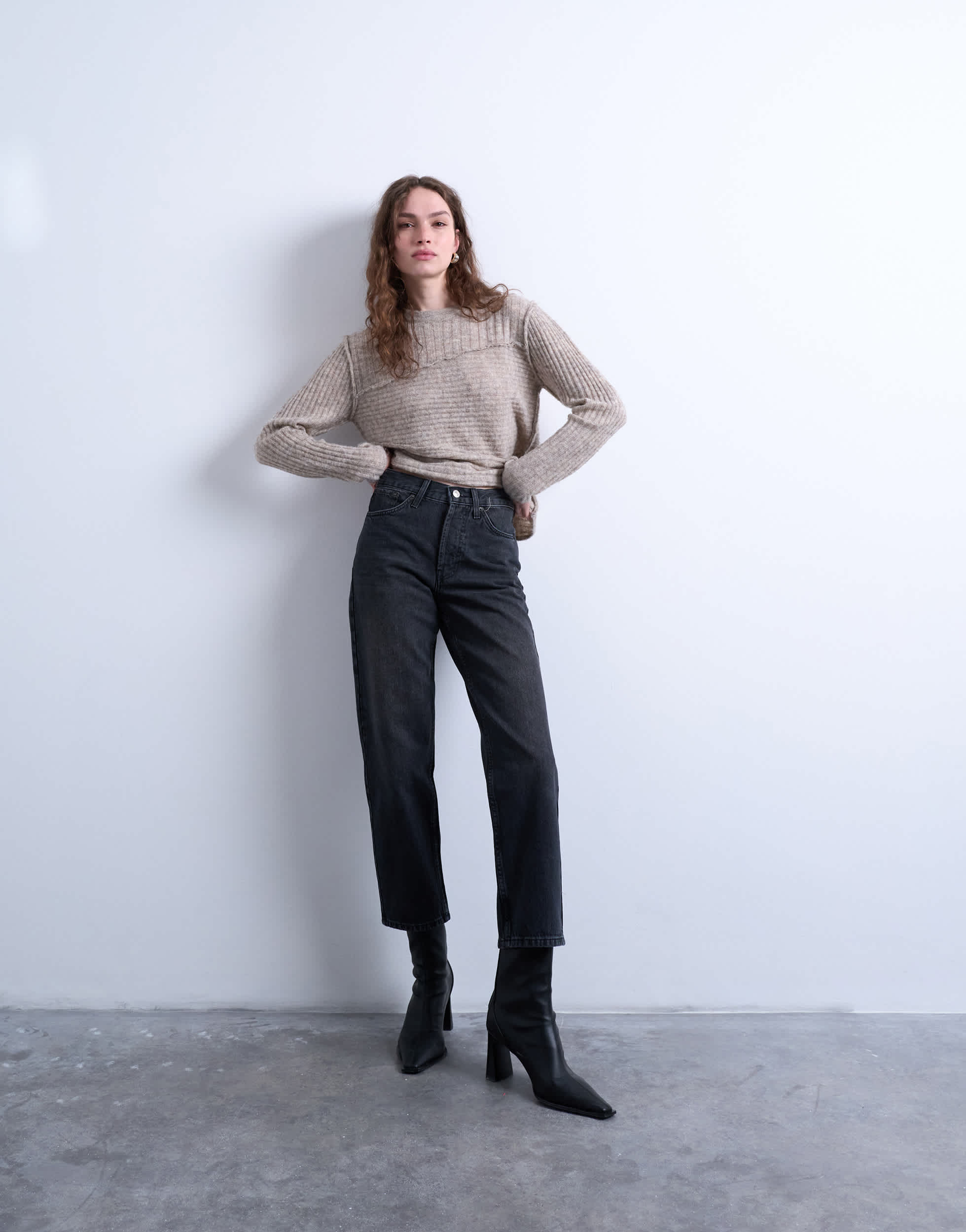 Topshop Runway mid rise straight cropped jean in washed black
