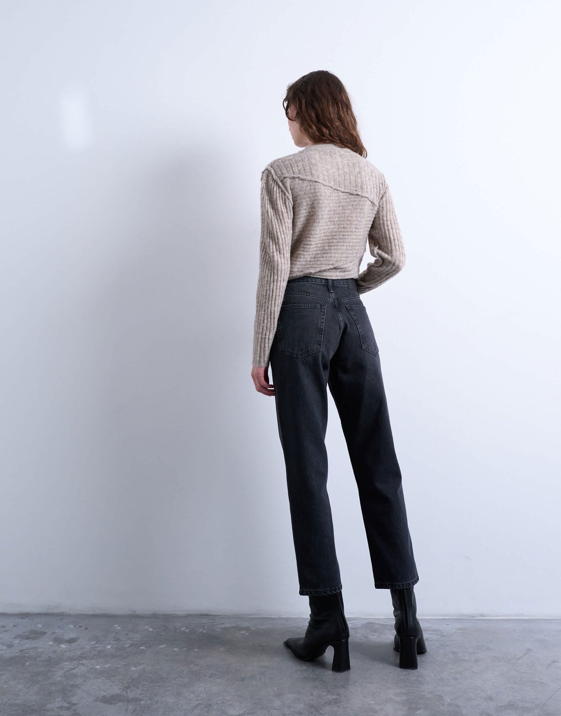 Topshop Runway mid rise straight cropped jean in washed black