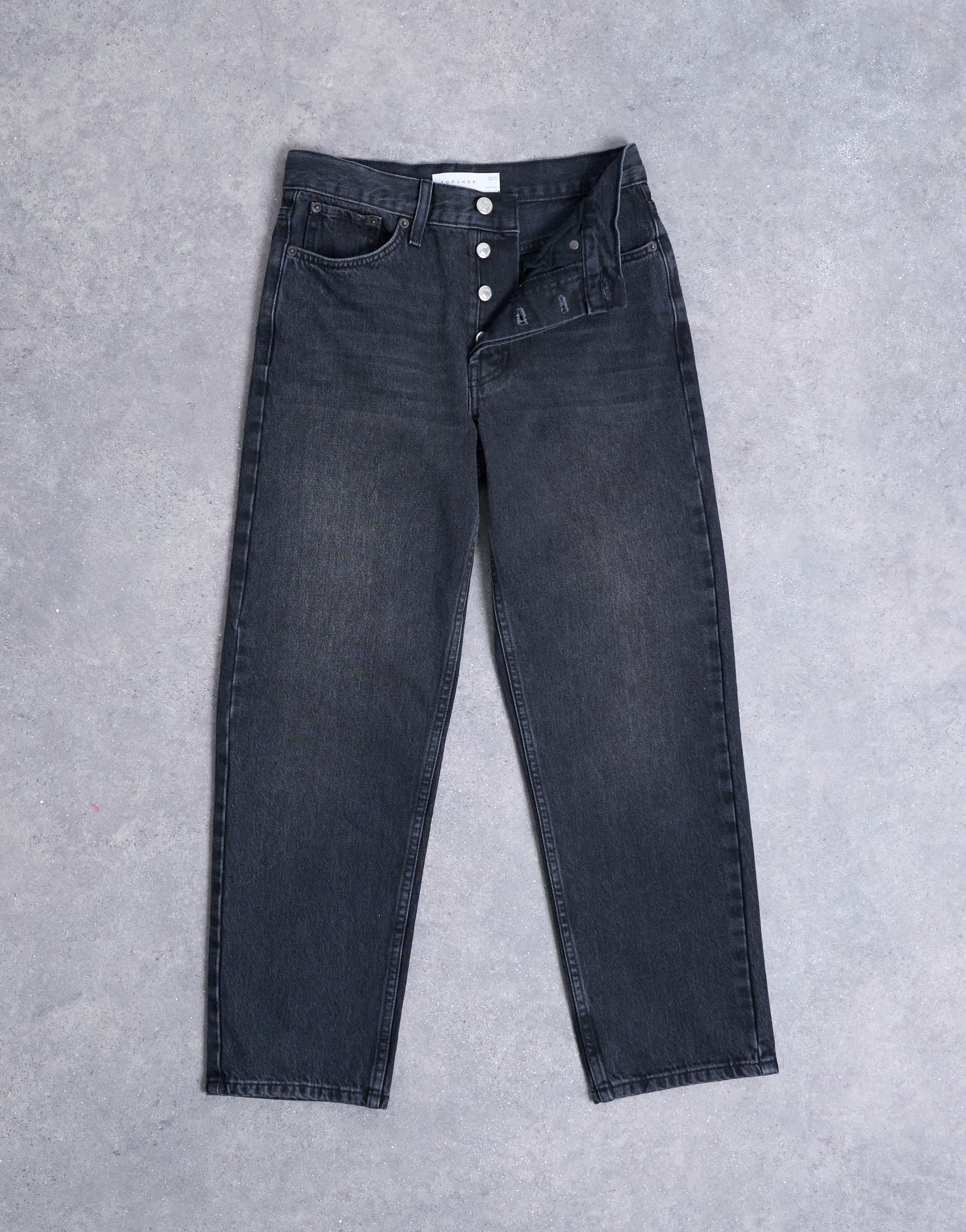 Topshop Runway mid rise straight cropped jean in washed black