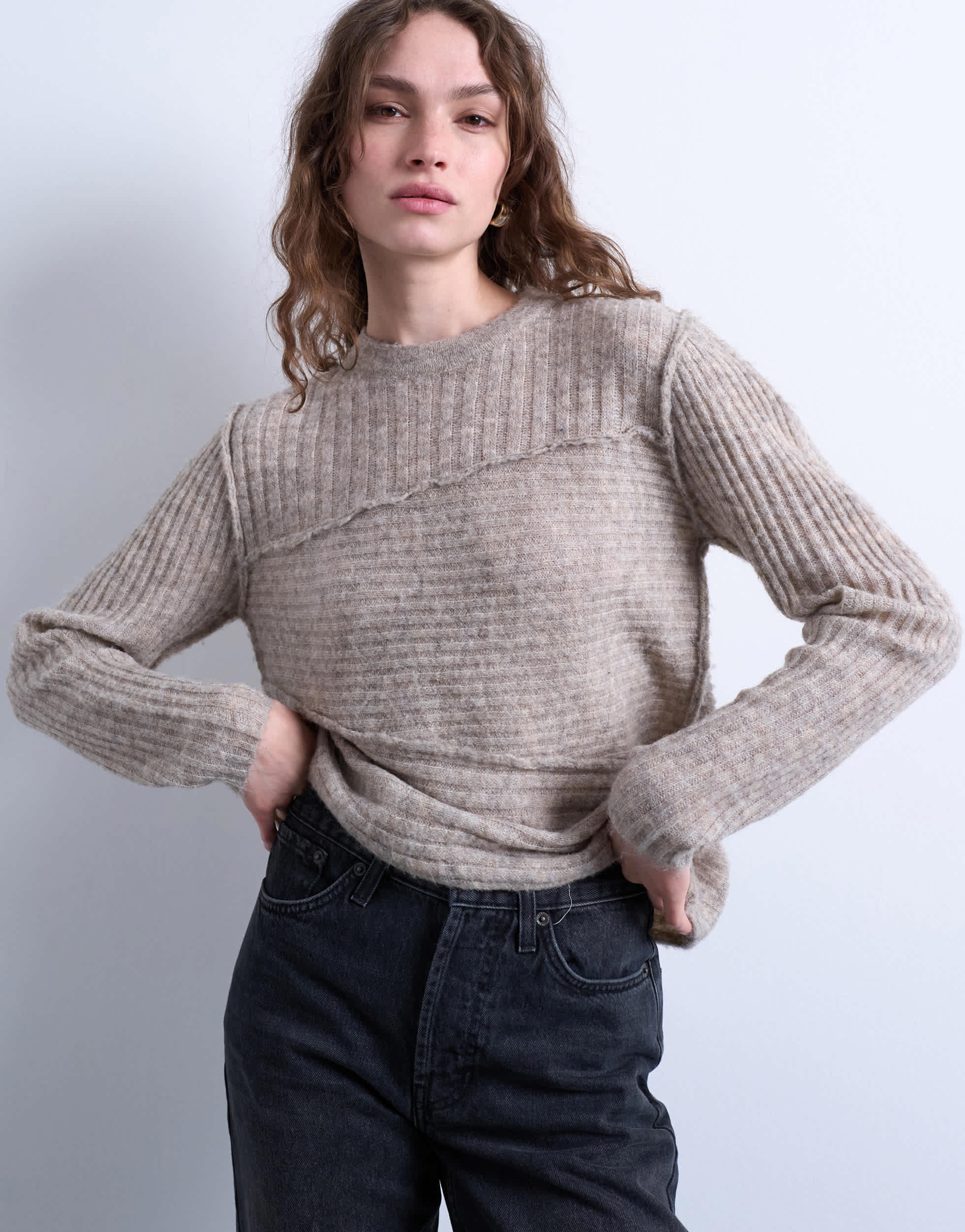 Topshop Strick-Zweiteiler mit asymmetrischem Schnitt in Haferfarbe