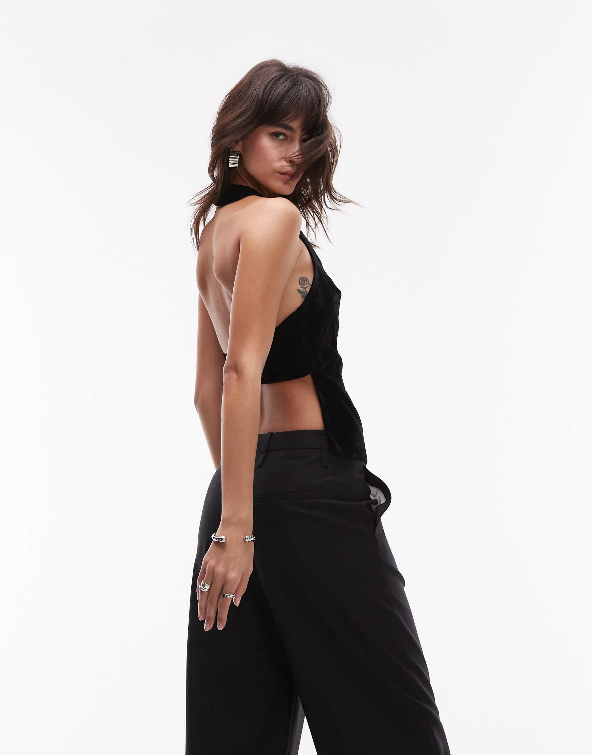Topshop velvet button up waistcoat in black