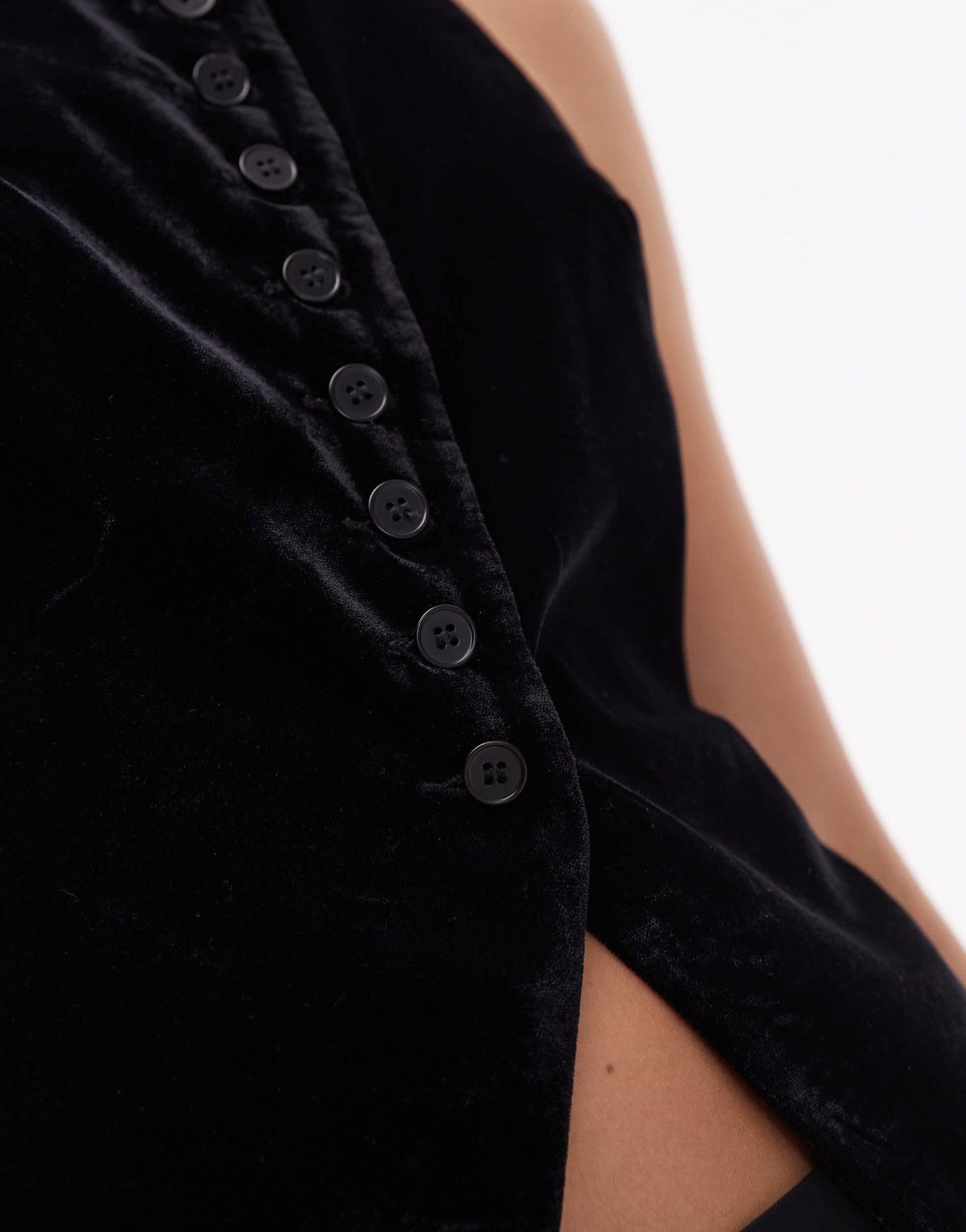 Topshop velvet button up waistcoat in black