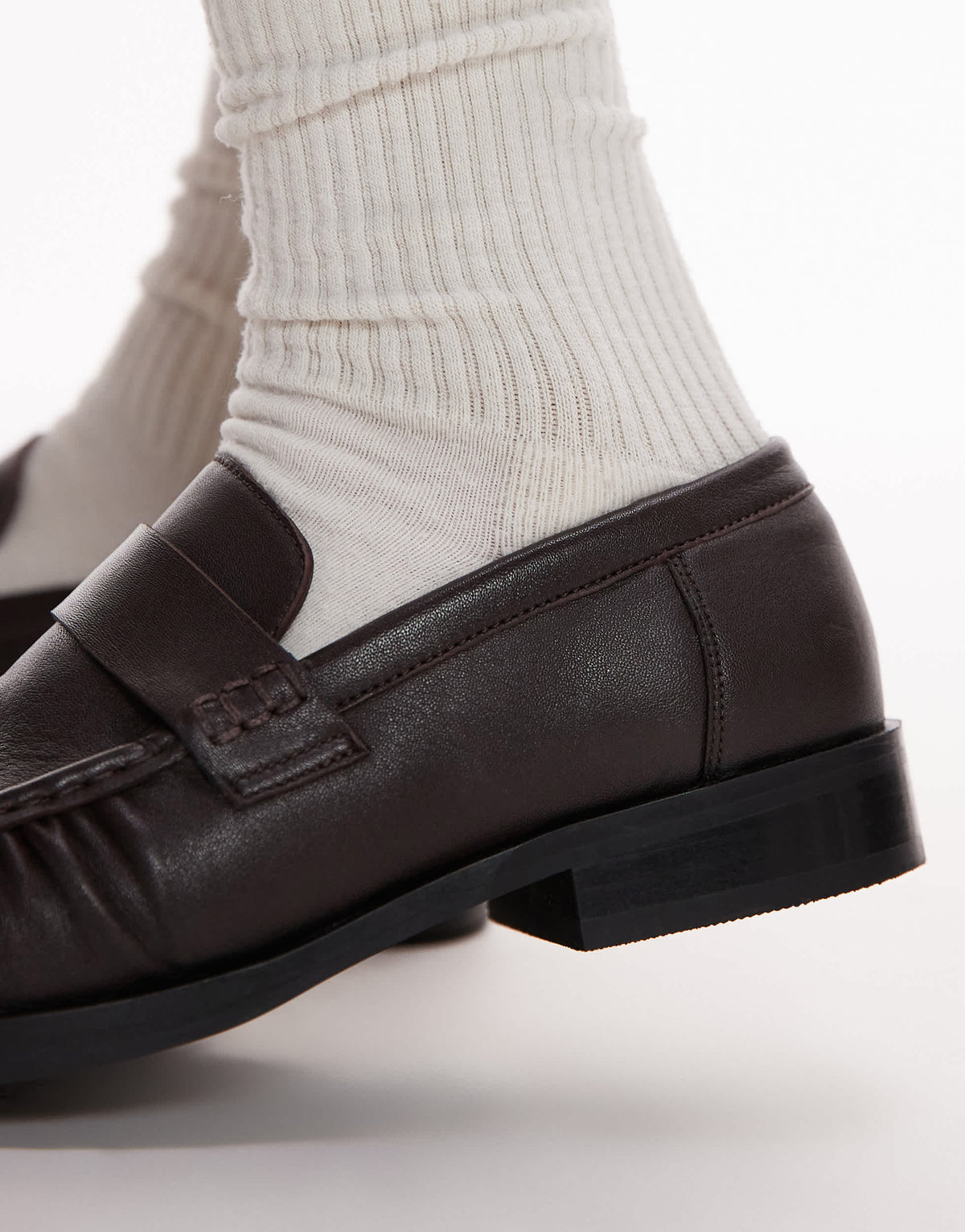 Topshop Carey leather loafers with ruched detail in burnt chocolate