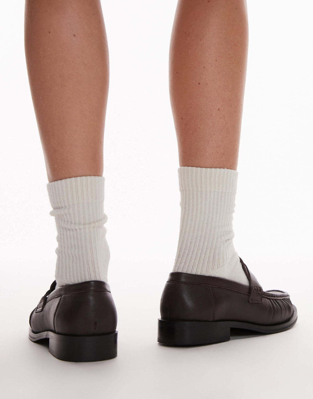 Topshop Carey leather loafers with ruched detail in burnt chocolate