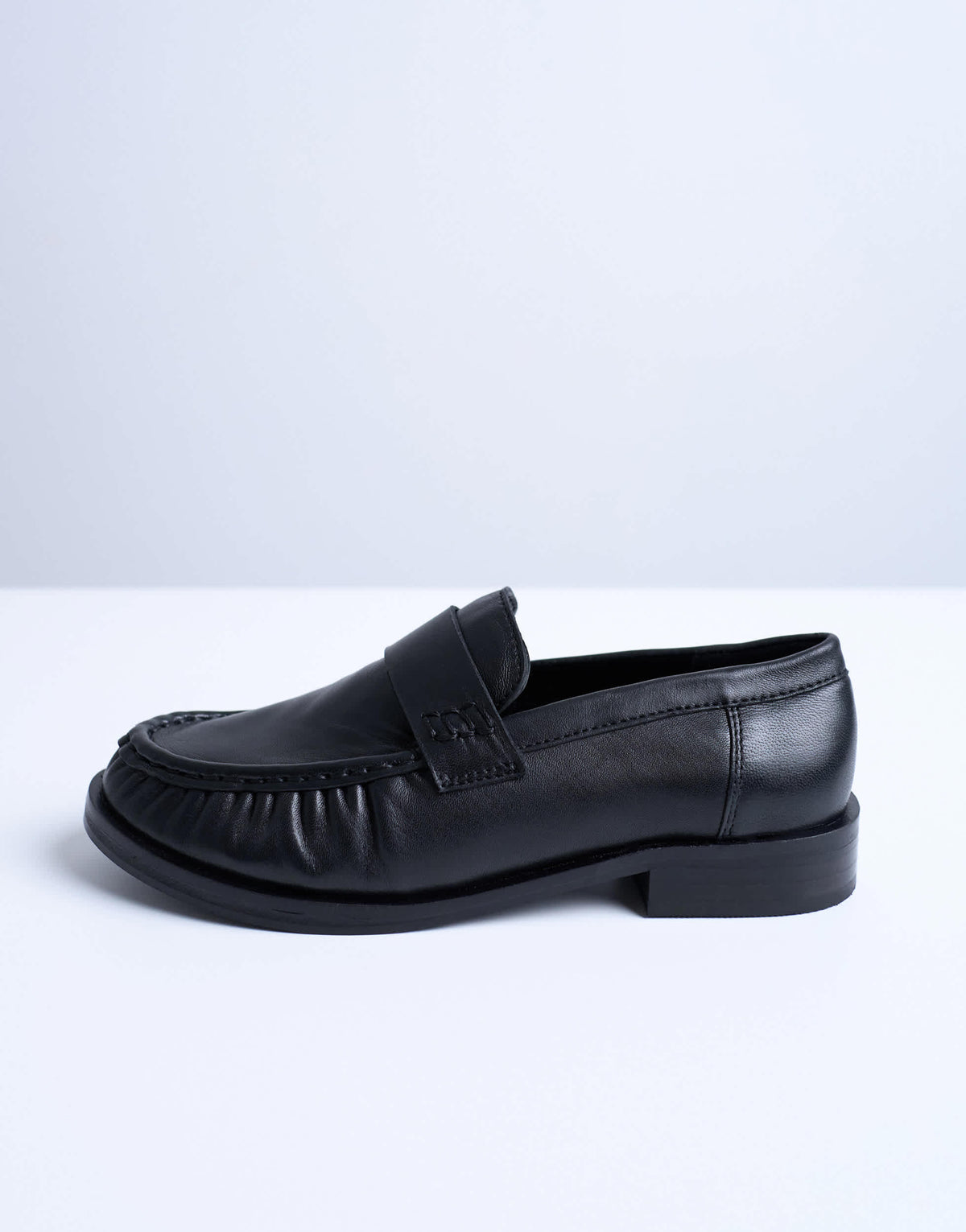 Topshop Carey real leather loafers with ruched detail in black