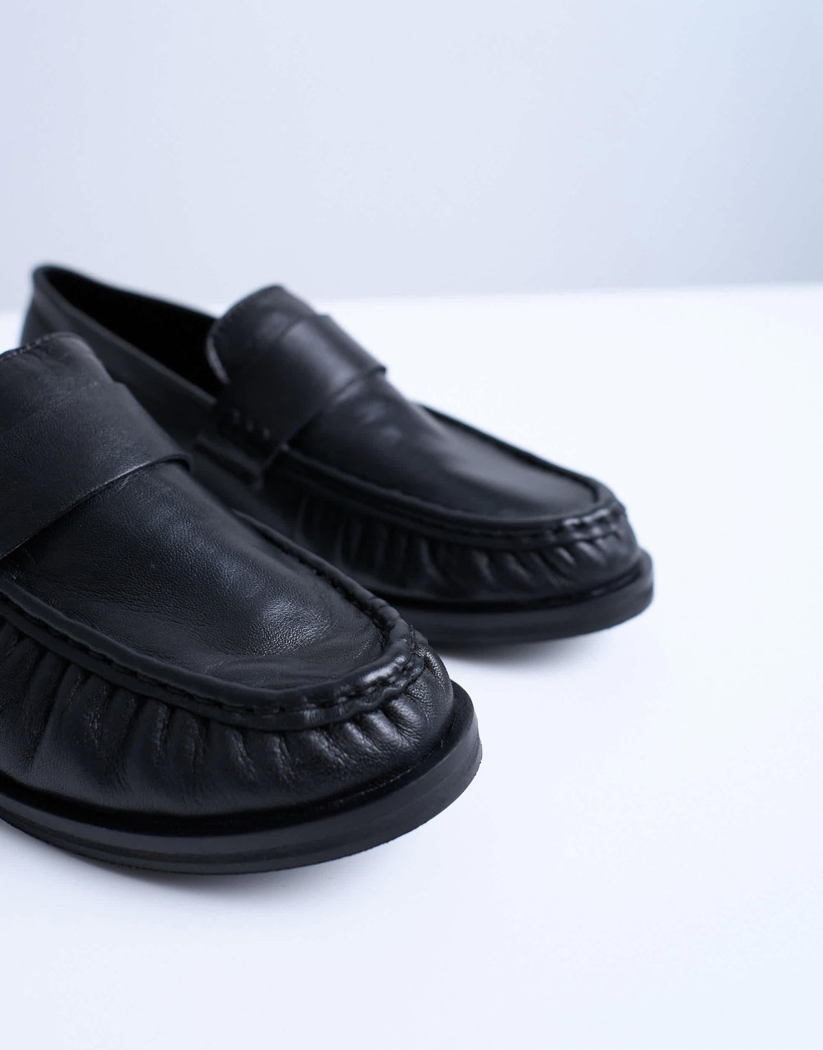 Topshop Carey real leather loafers with ruched detail in black