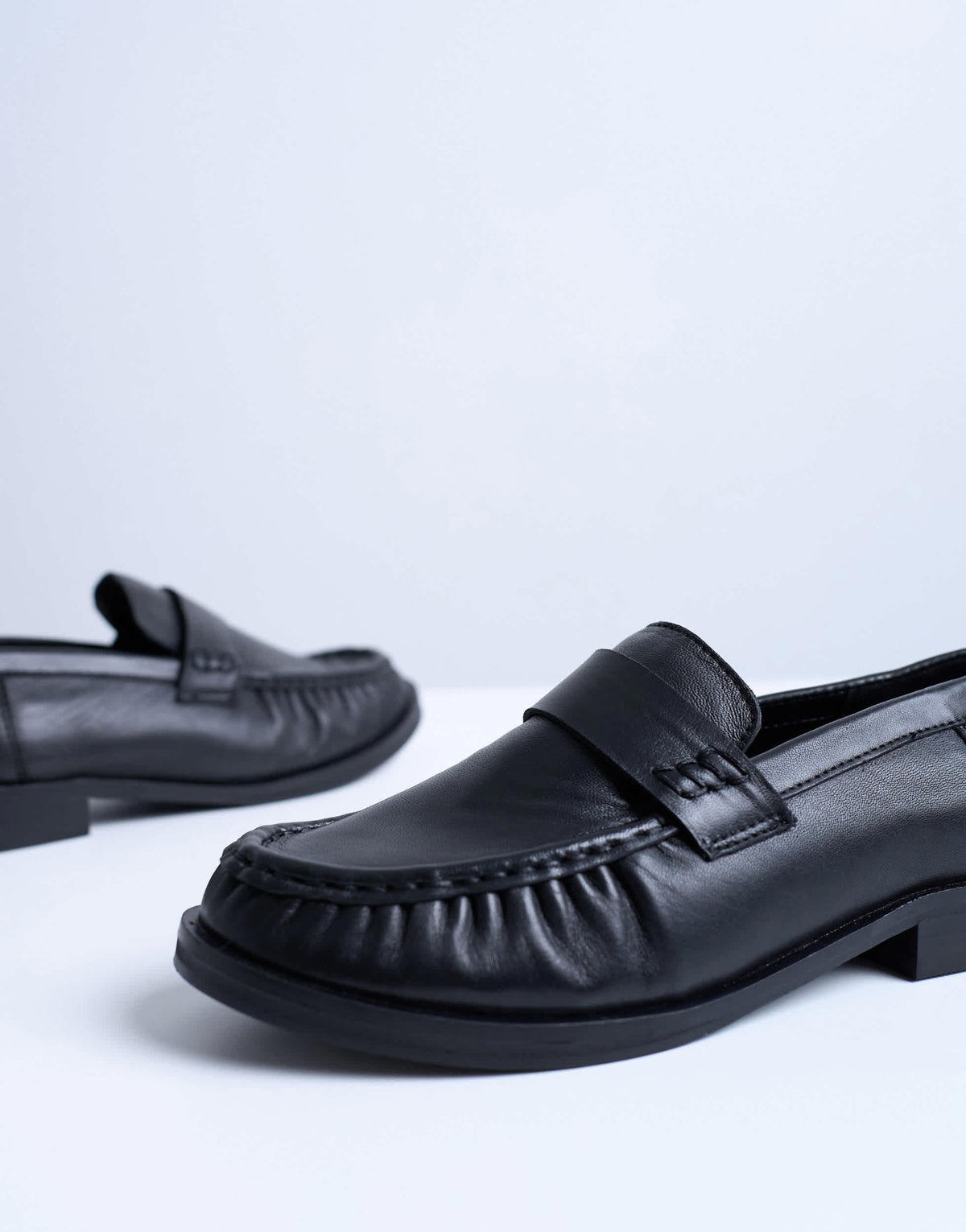 Topshop Carey real leather loafers with ruched detail in black