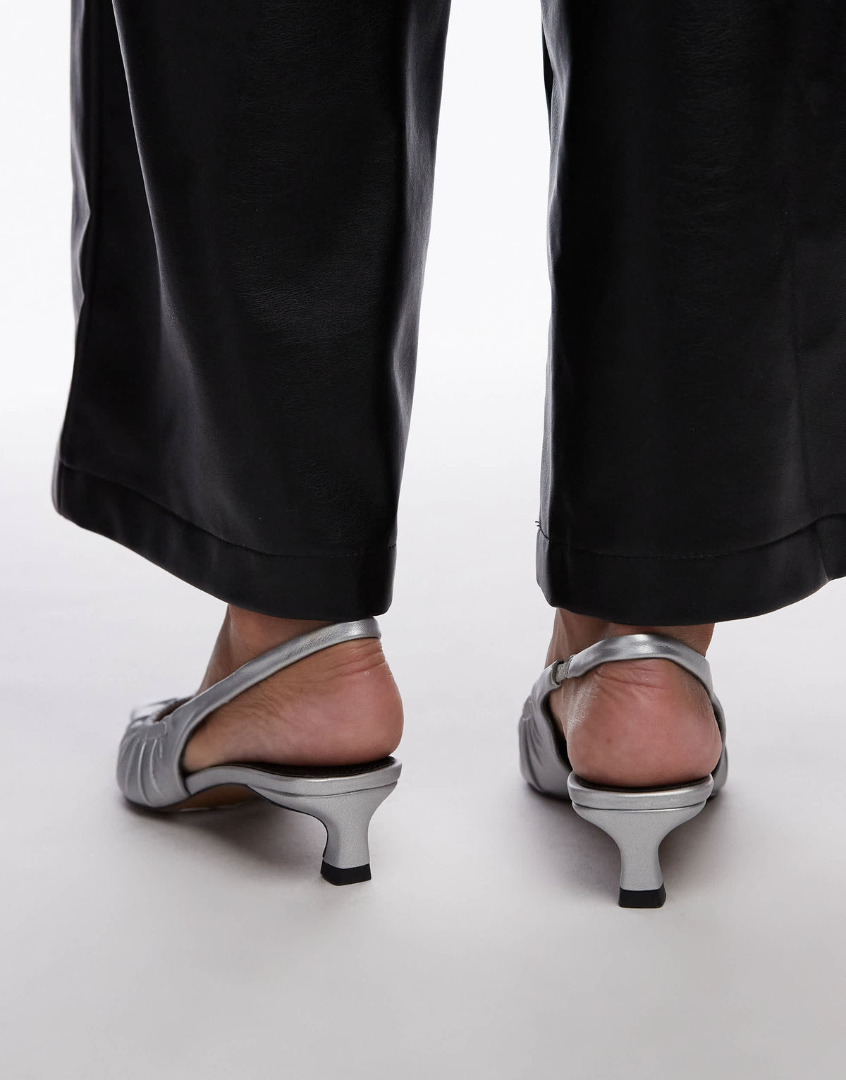 Topshop Ely mid heel ruched slingbacks in silver
