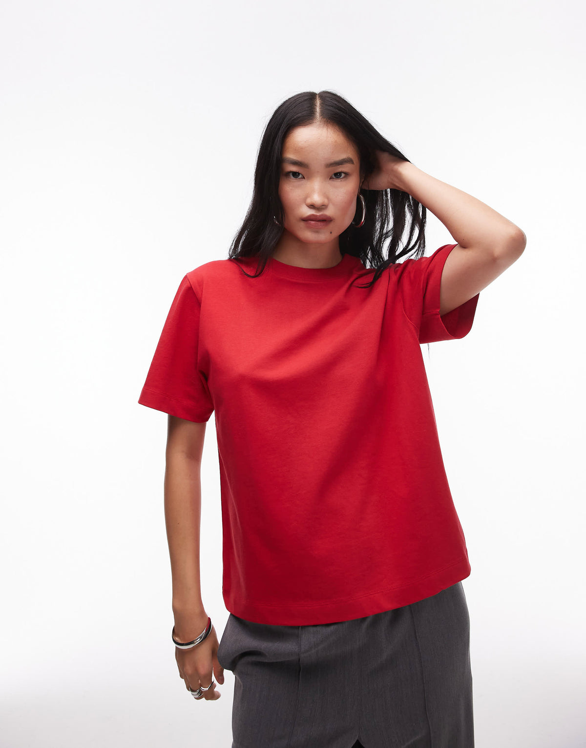 Topshop premium basic short sleeve tee in red