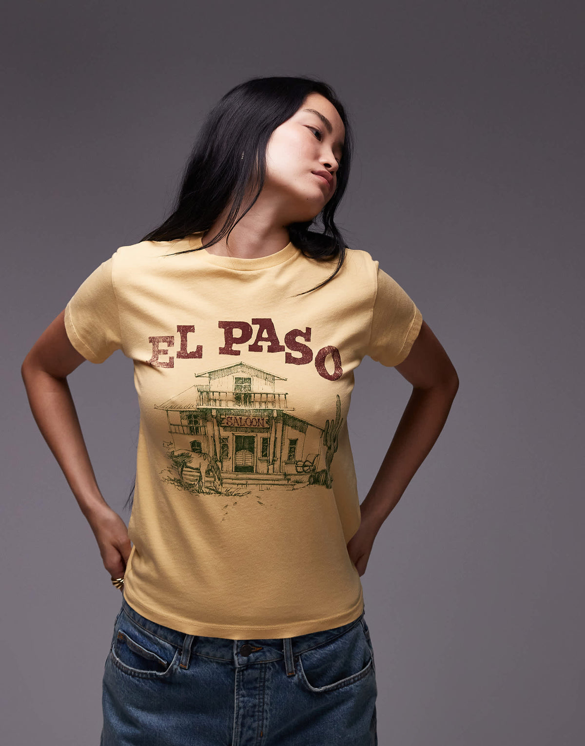 Topshop graphic El Paso boxy tee in light mustard