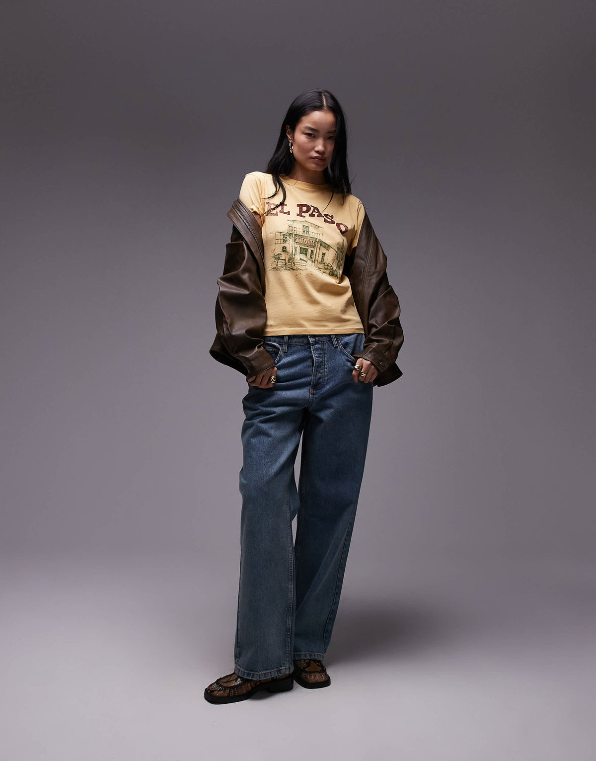 Topshop graphic El Paso boxy tee in light mustard