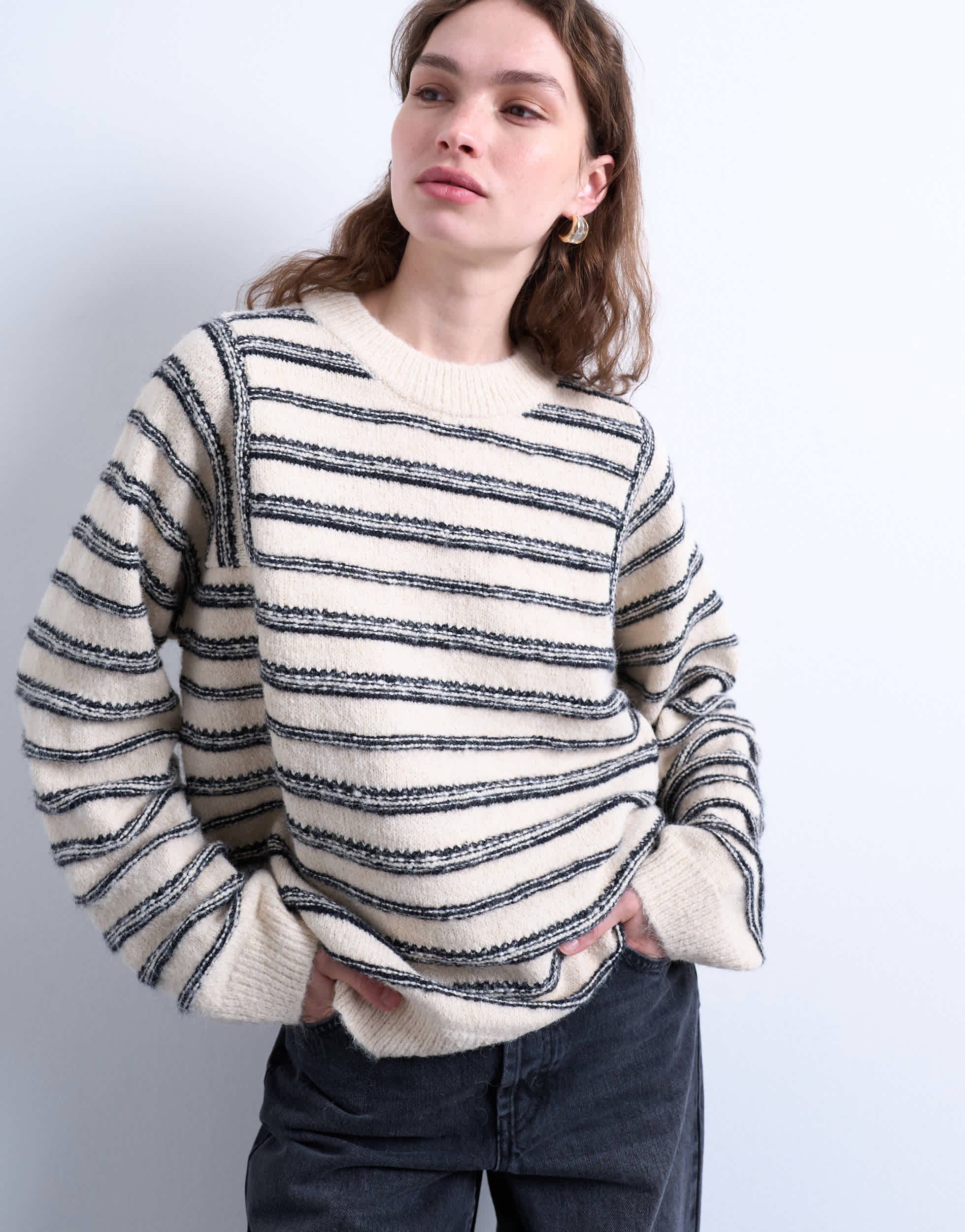 Pull Topshop à rayures et coutures apparentes en maille mono