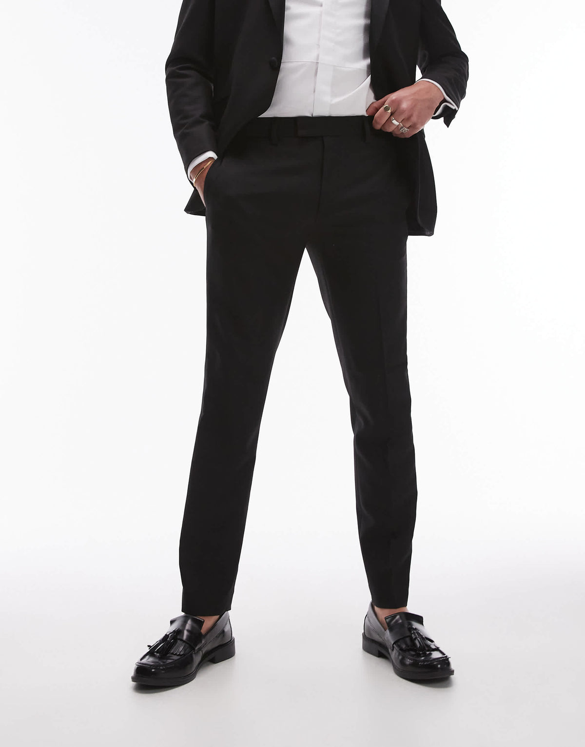 Topman skinny tux suit trousers in black