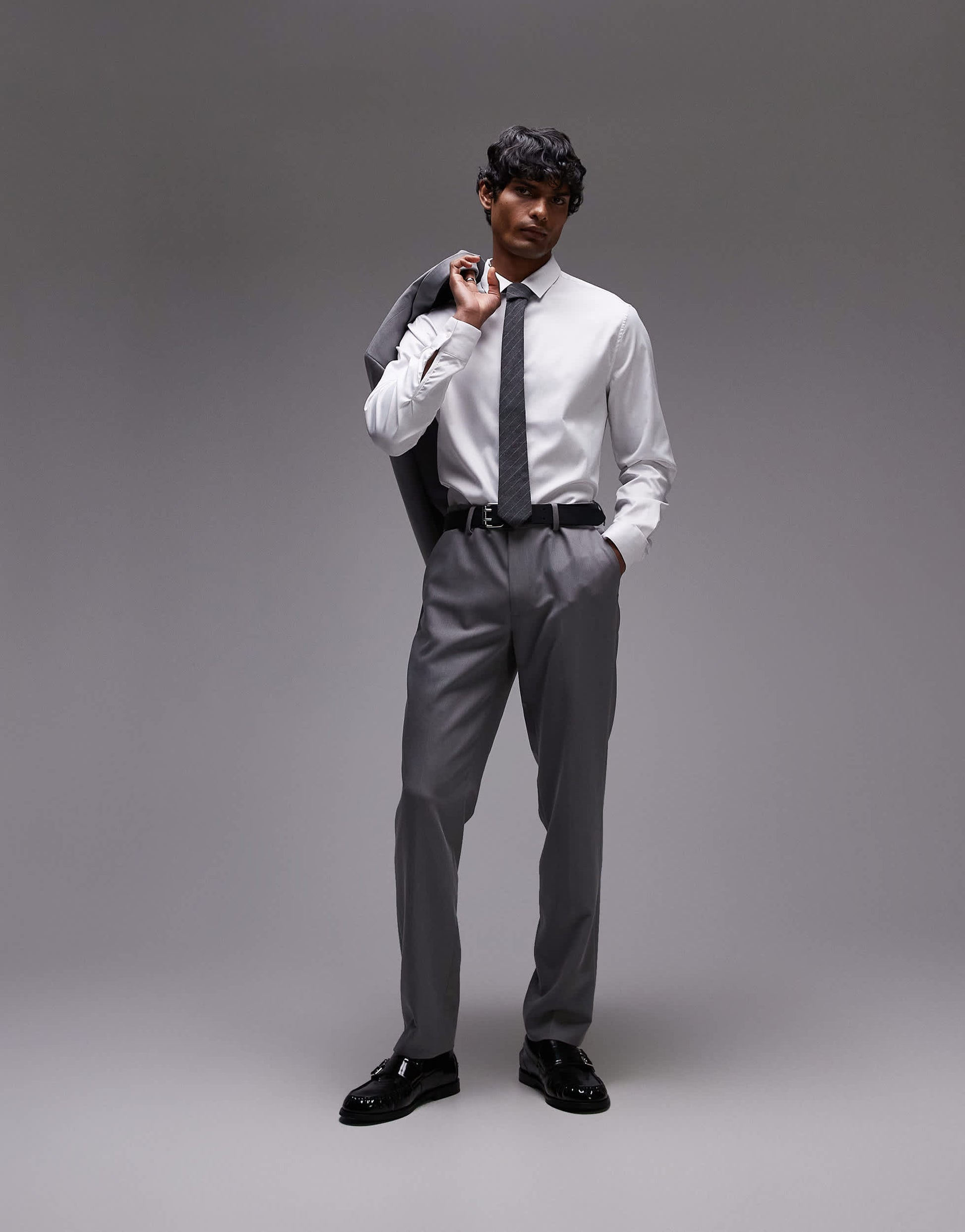 Topman slim suit trousers in grey