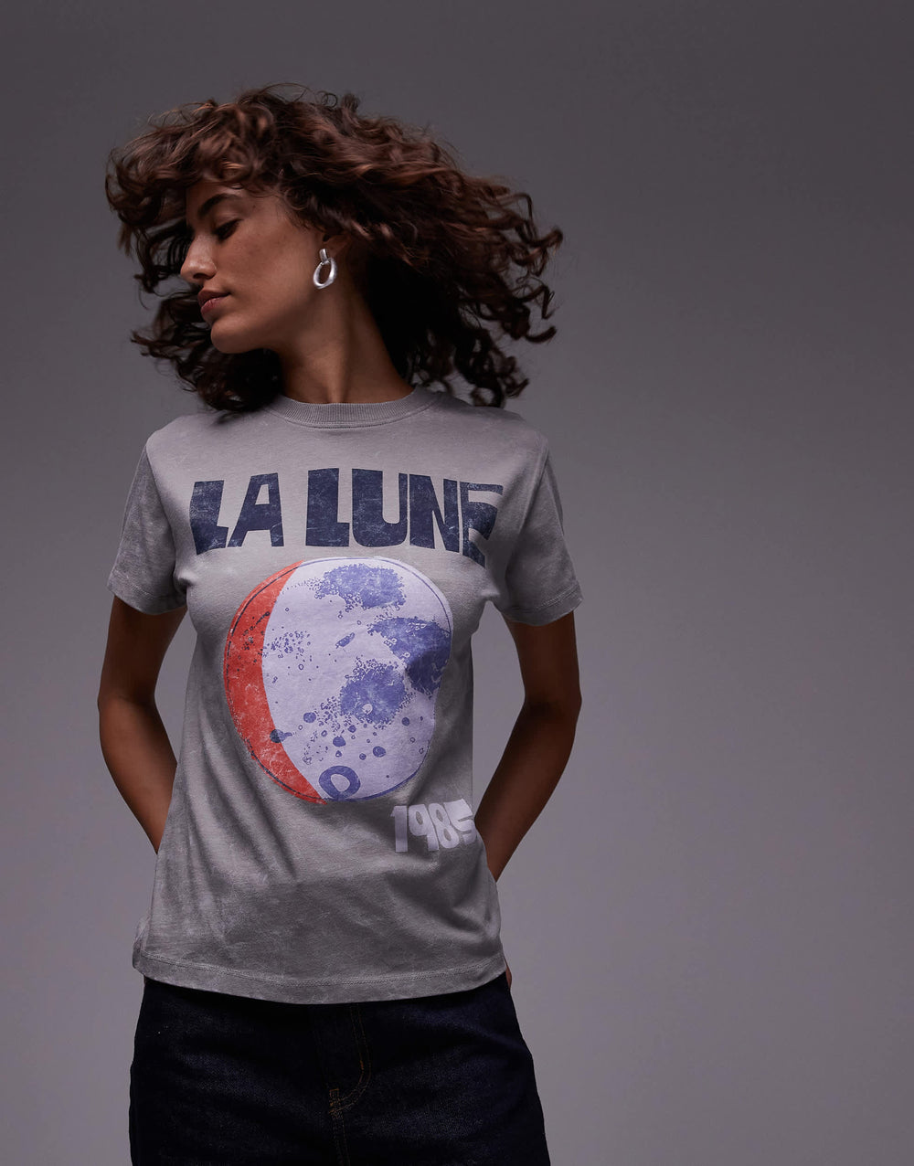 Topshop graphic la lune boxy tee in grey