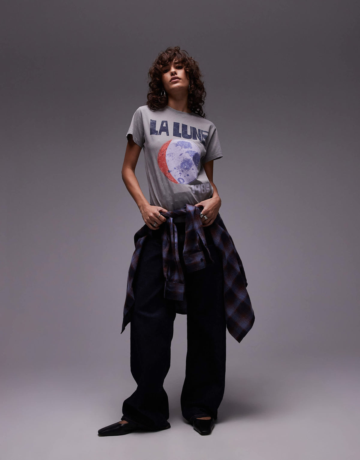 Topshop graphic la lune boxy tee in grey