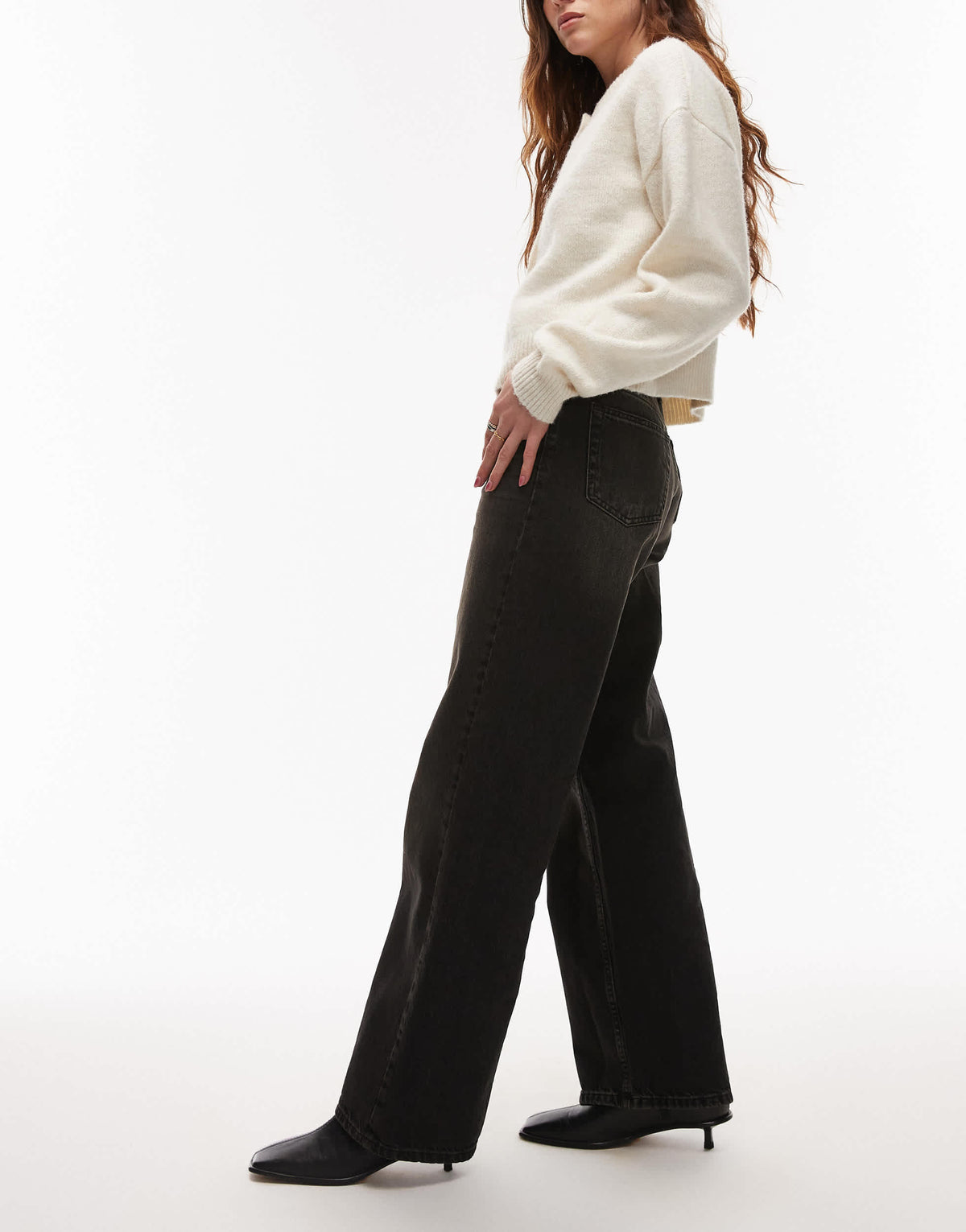 Topshop mid rise loose fit straight jean in vintage washed black