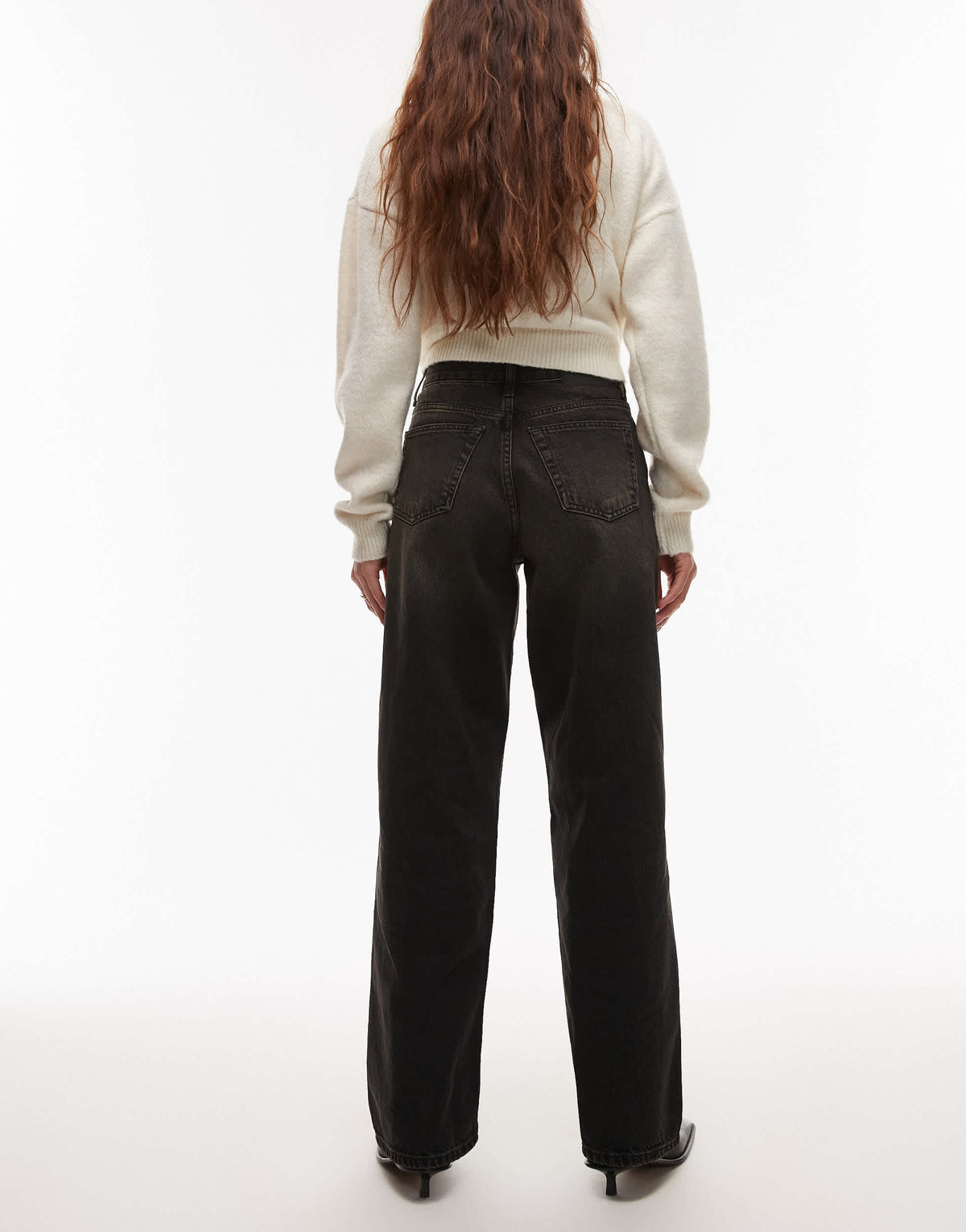 Topshop mid rise loose fit straight jean in vintage washed black