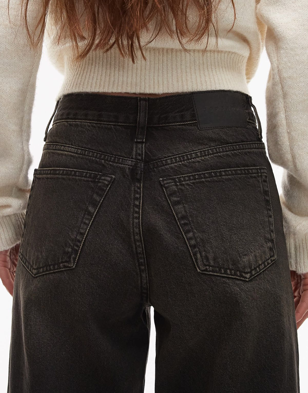 Topshop mid rise loose fit straight jean in vintage washed black