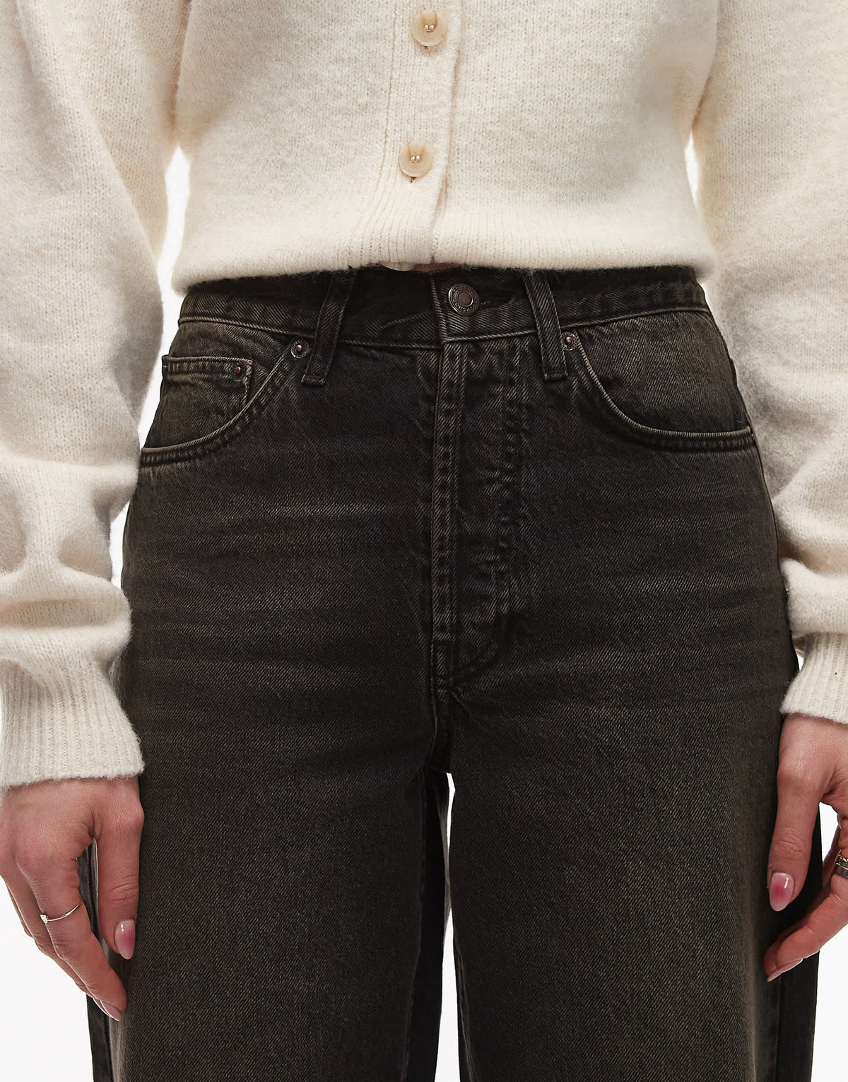 Topshop mid rise loose fit straight jean in vintage washed black
