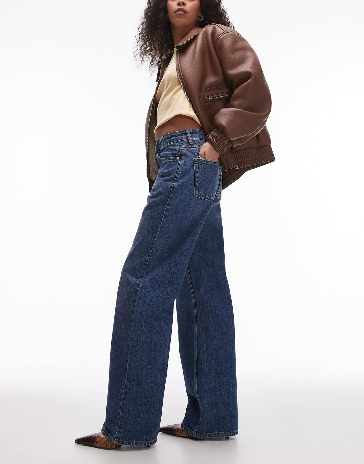 Topshop mid rise wide leg jean in vintage blue