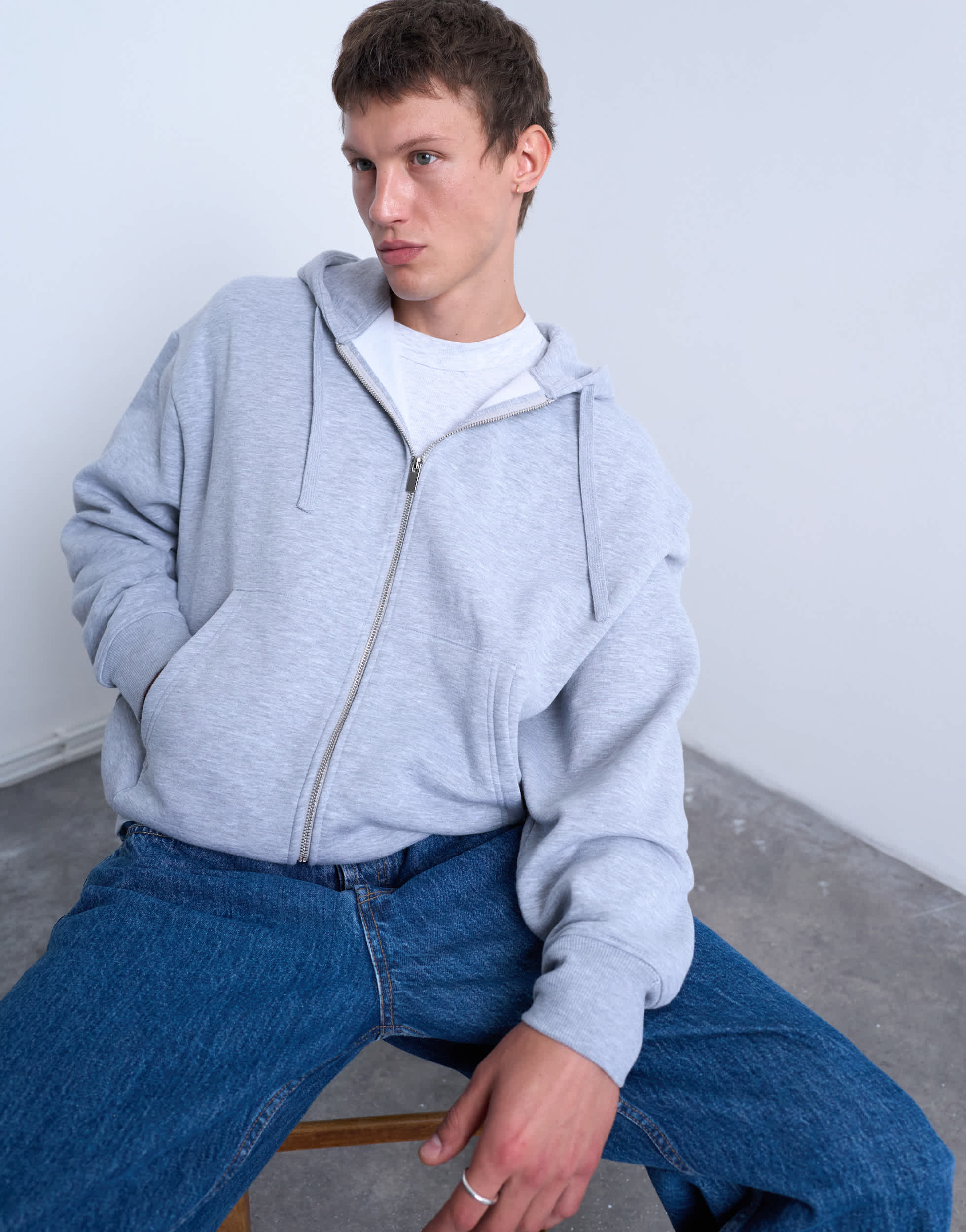 Sweat à capuche zippé coupe ample oversize Topman Heavyweight gris
