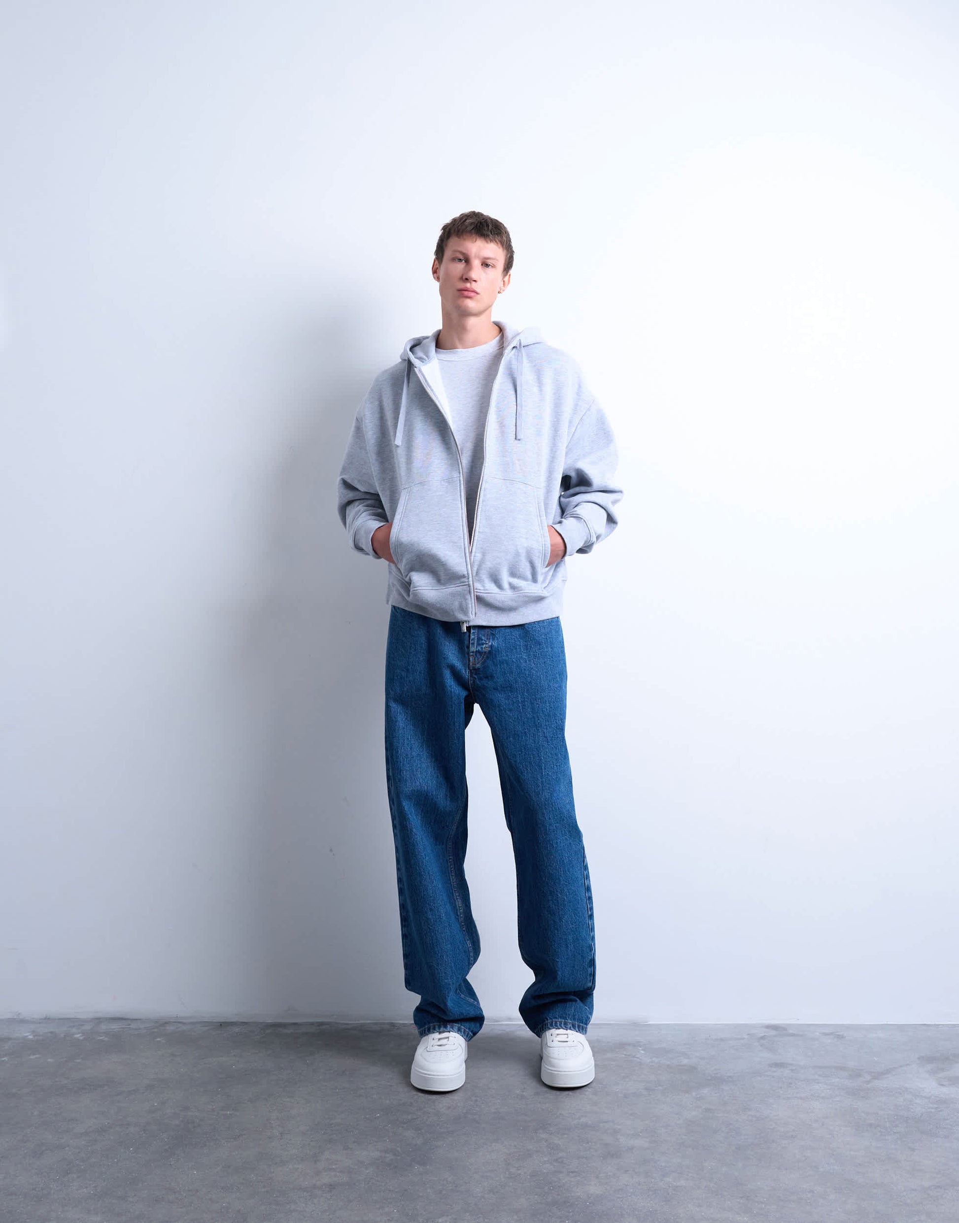 Topman Heavyweight oversized fit full zip hoodie in grey
