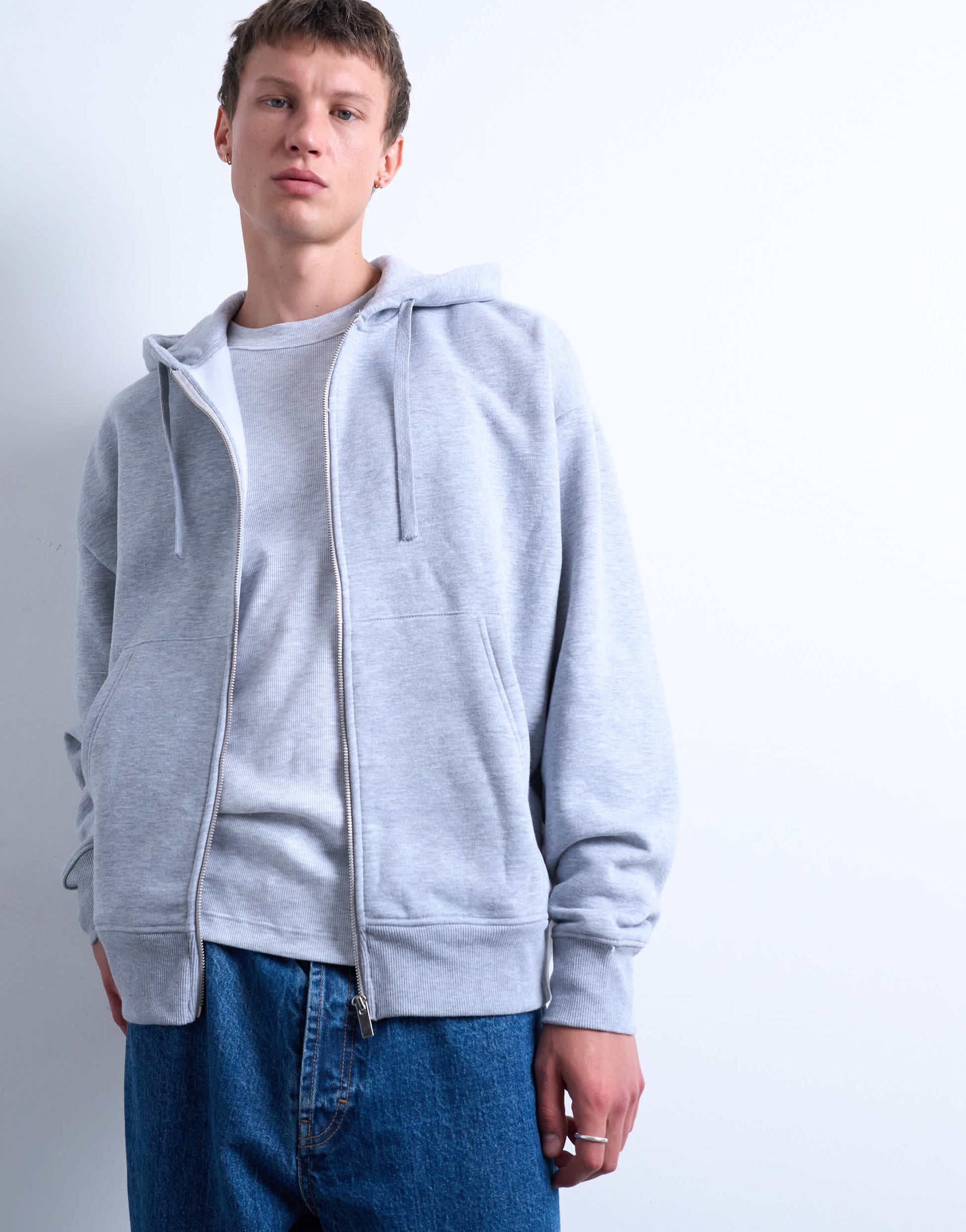 Topman Heavyweight oversized fit full zip hoodie in grey