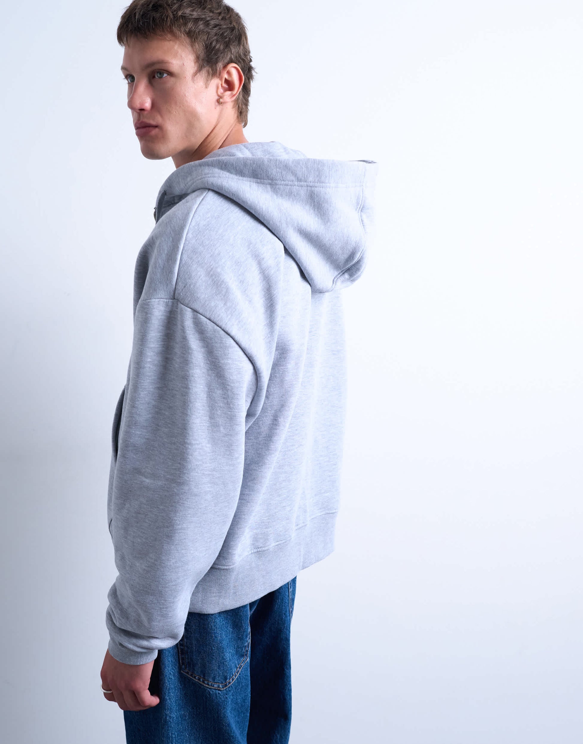 Topman Heavyweight oversized fit full zip hoodie in grey