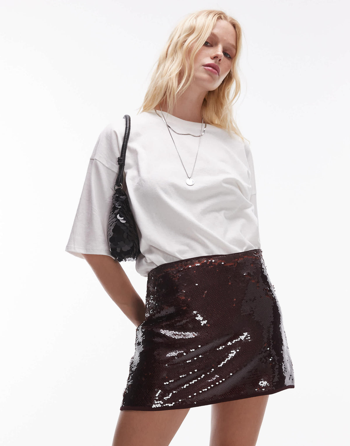 Topshop sequin micro mini in burgundy