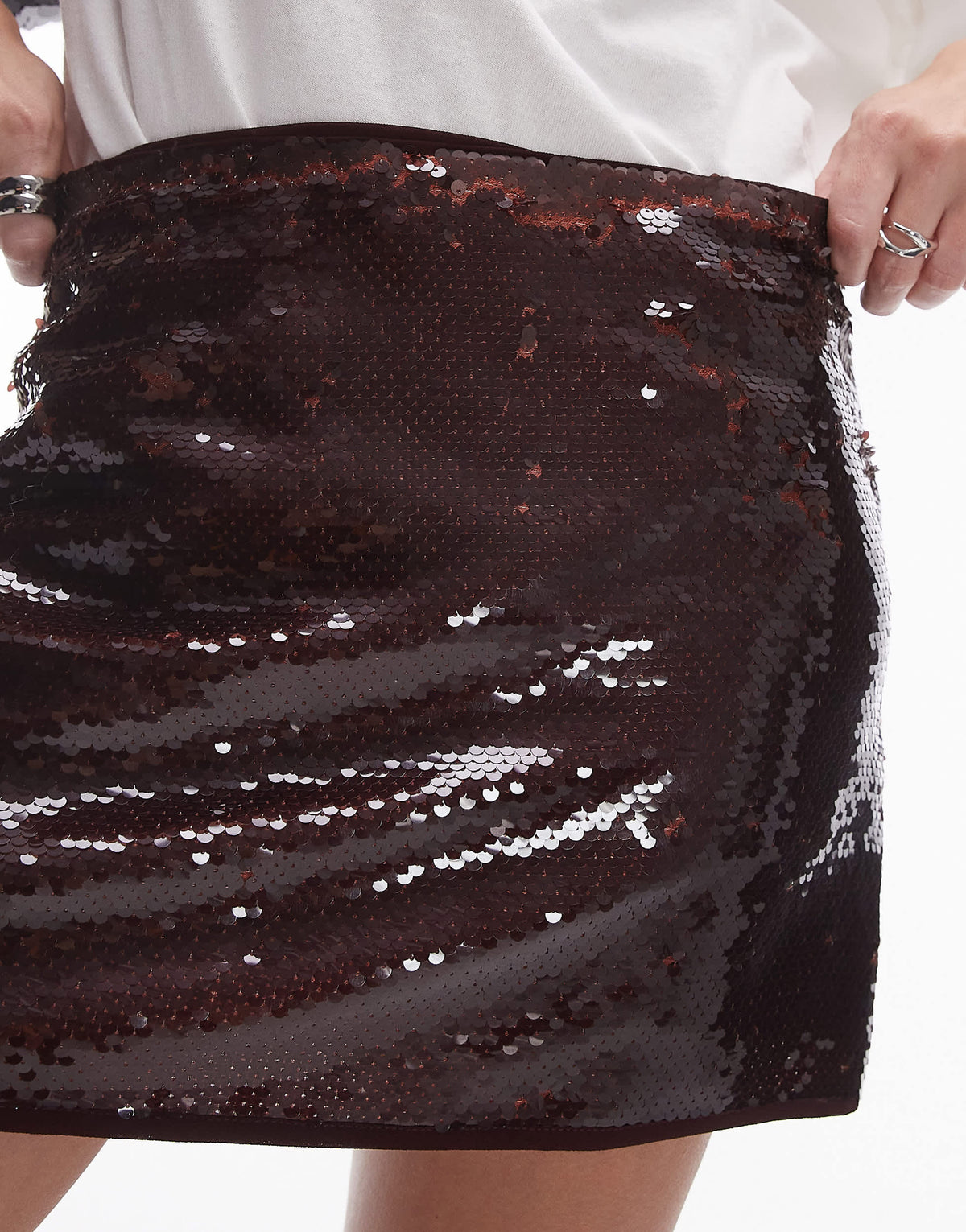 Topshop sequin micro mini in burgundy