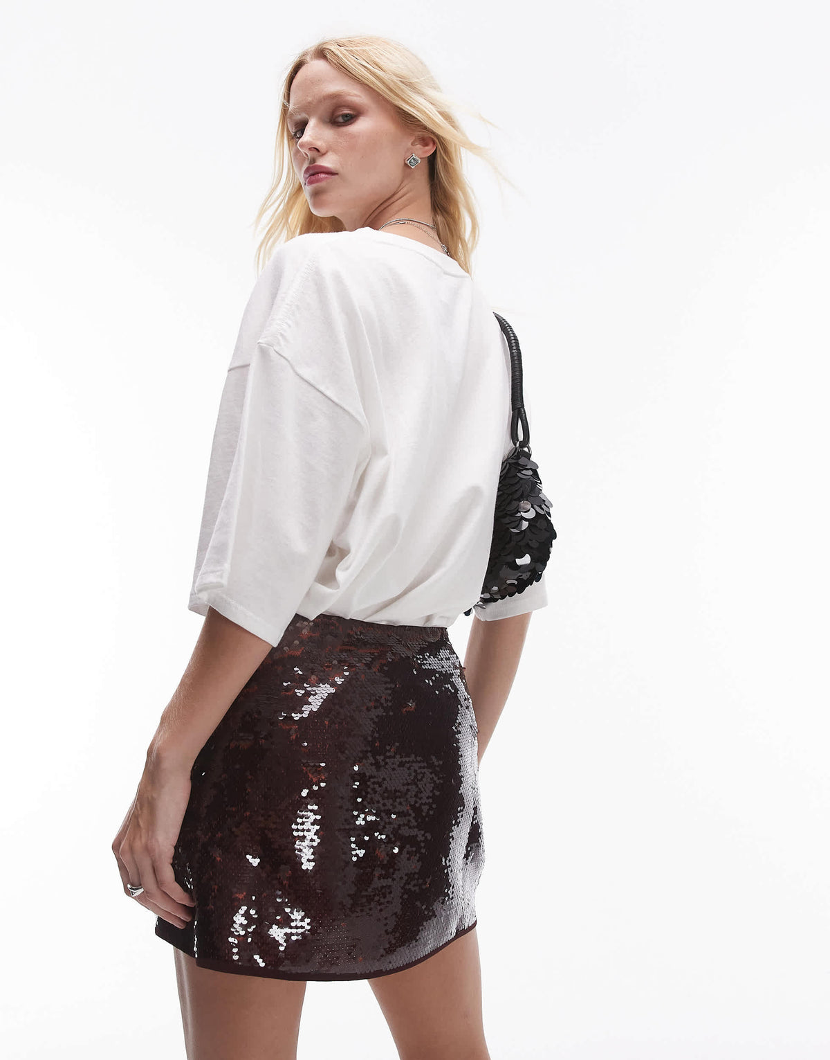 Topshop sequin micro mini in burgundy