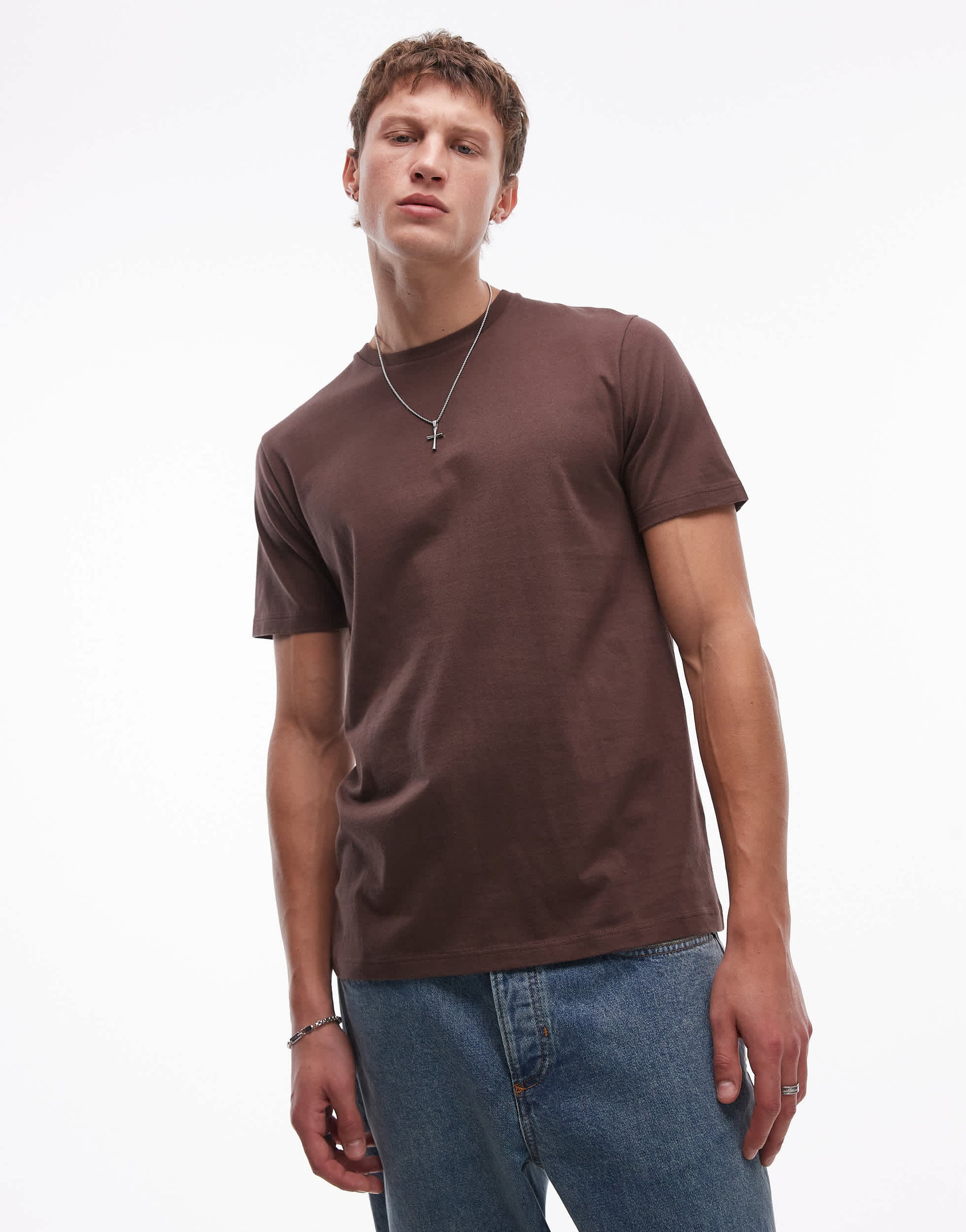 Topman classic fit t-shirt in brown
