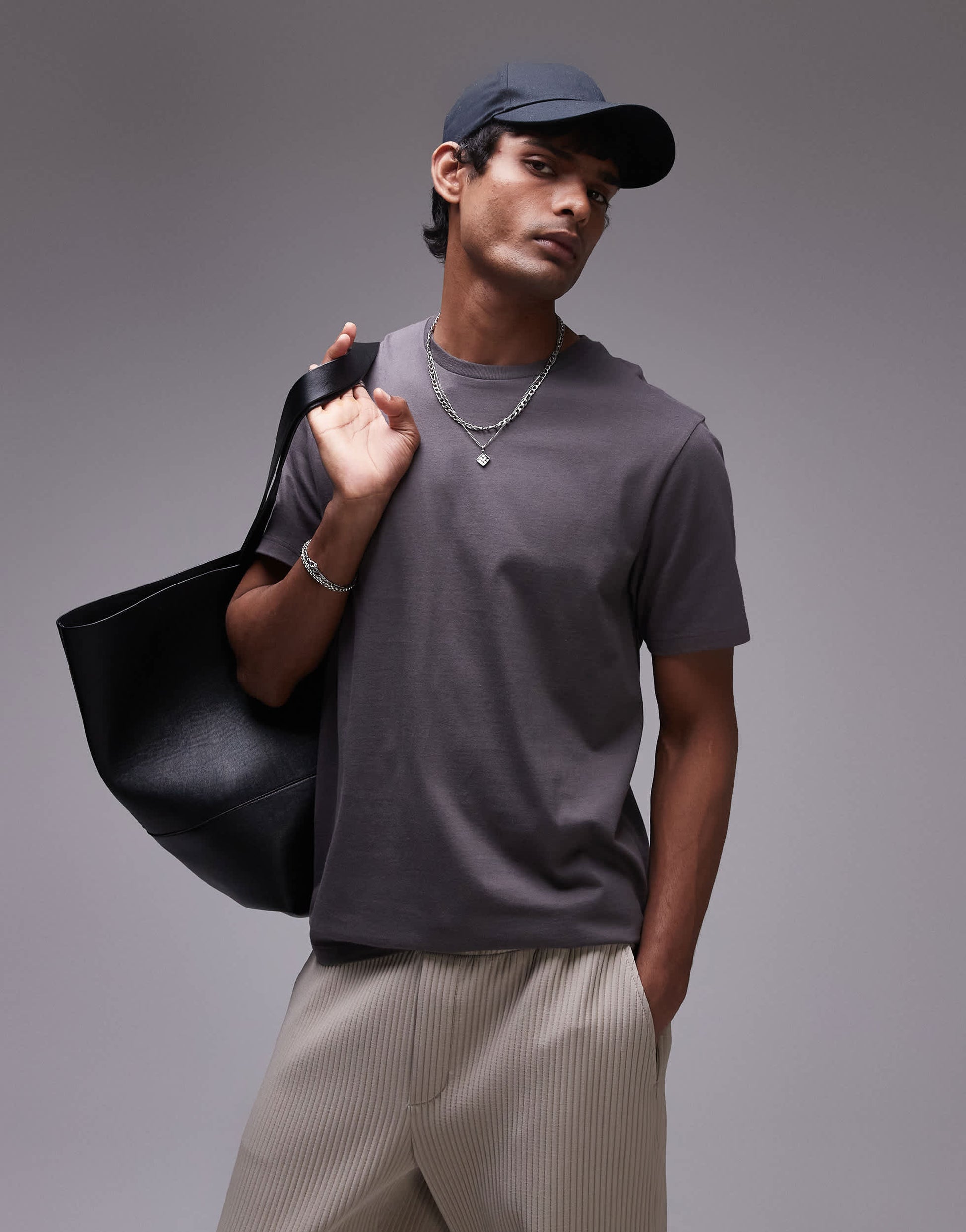 Topman classic fit t-shirt in charcoal