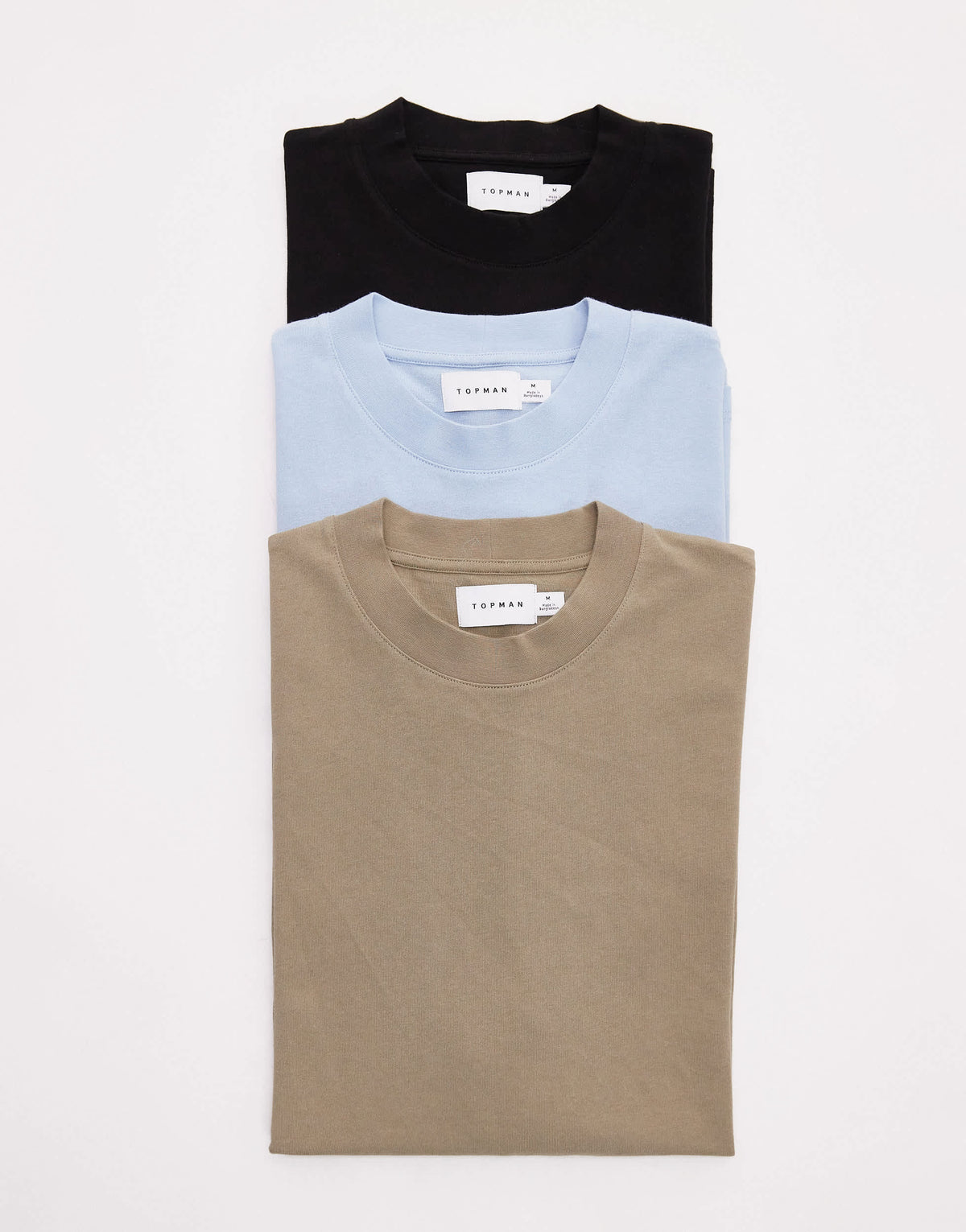 Topman 3 pack relaxed fit t-shirt in black, khaki and light blue
