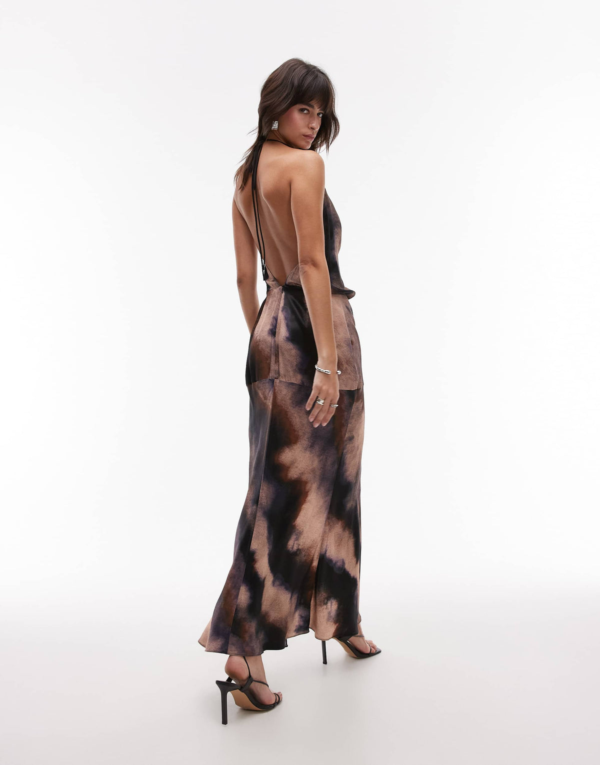 Topshop asymmetric maxi dress in dusty marbled print