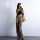 Pantalon droit en sergé Topshop couleur champignon