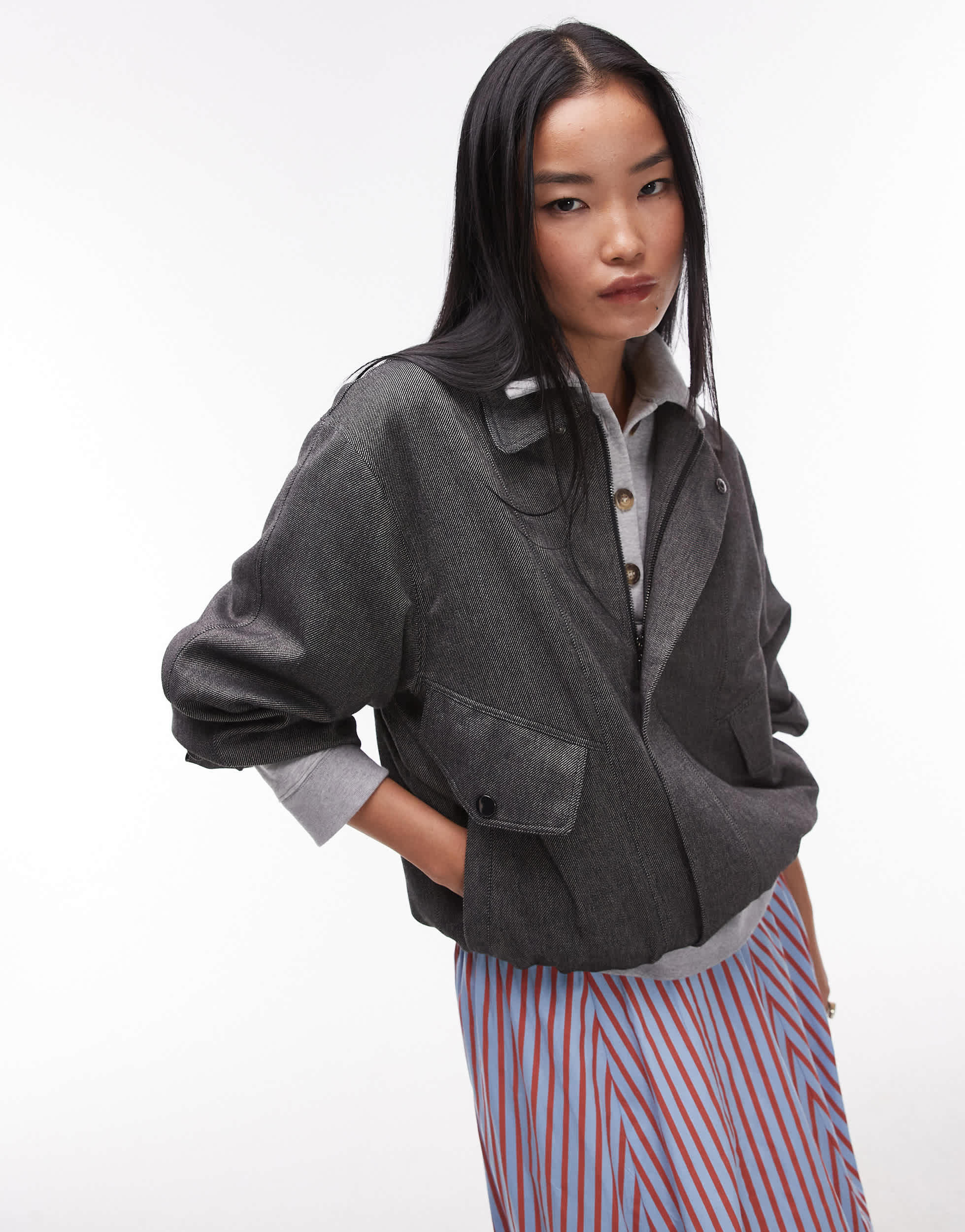 Topshop co ord tailored bomber style jacket in charcoal
