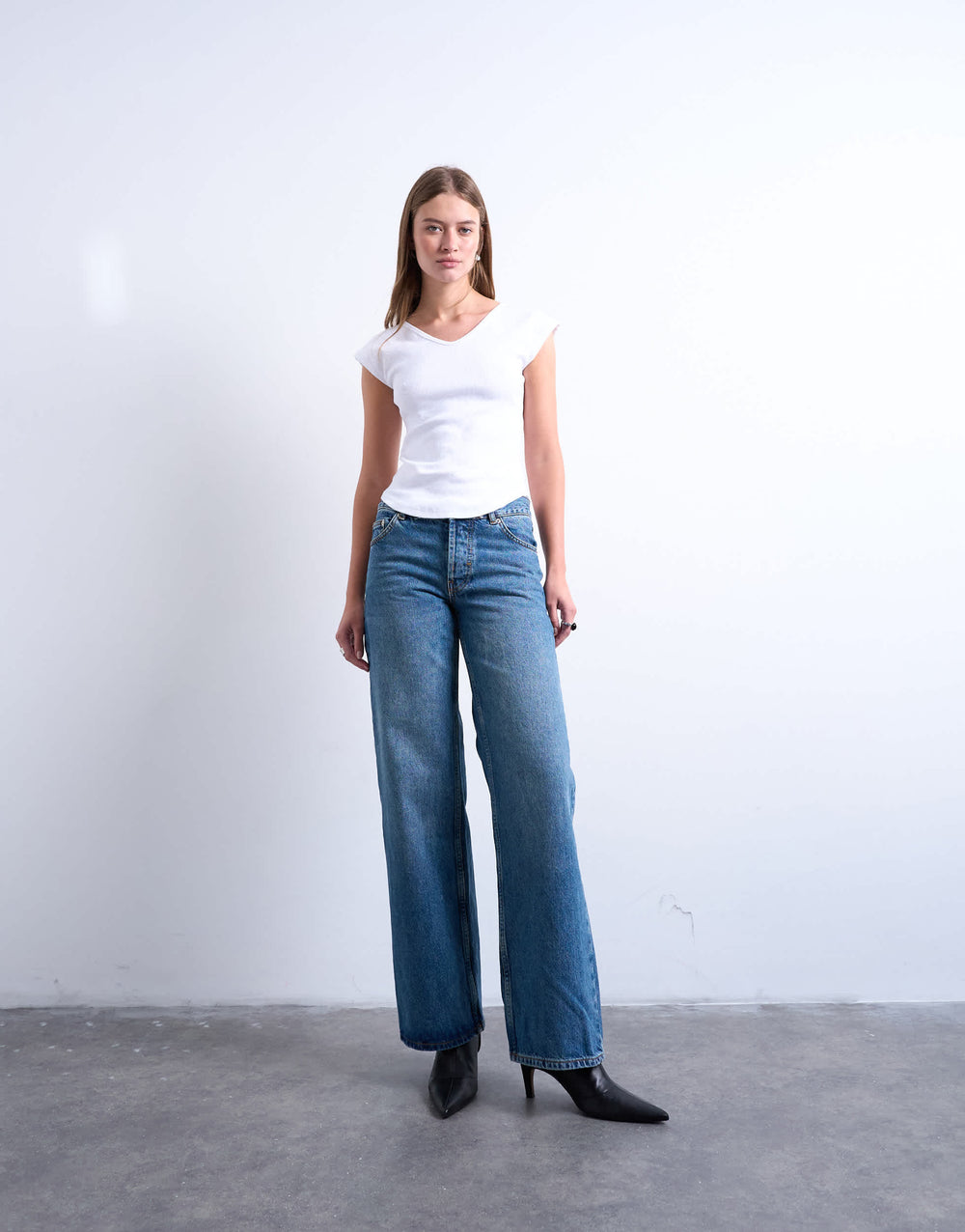 Topshop low rise straight leg jean in vintage blue