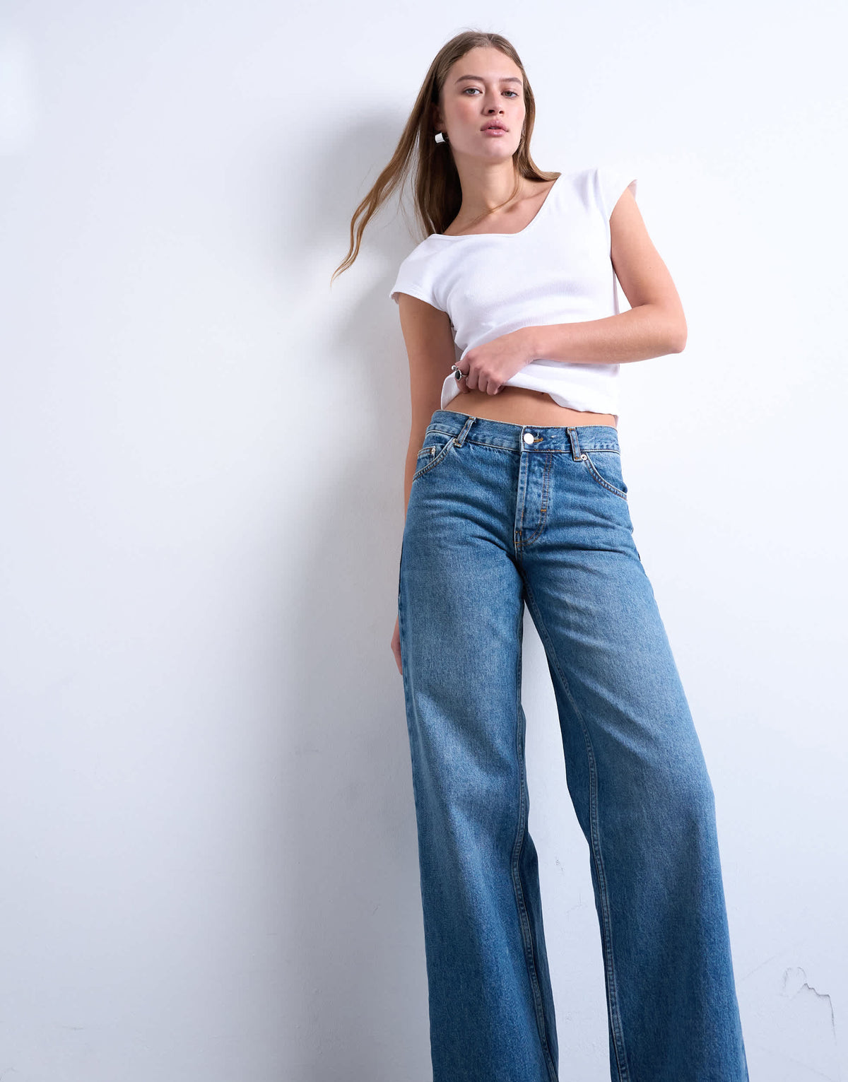 Topshop low rise straight leg jean in vintage blue