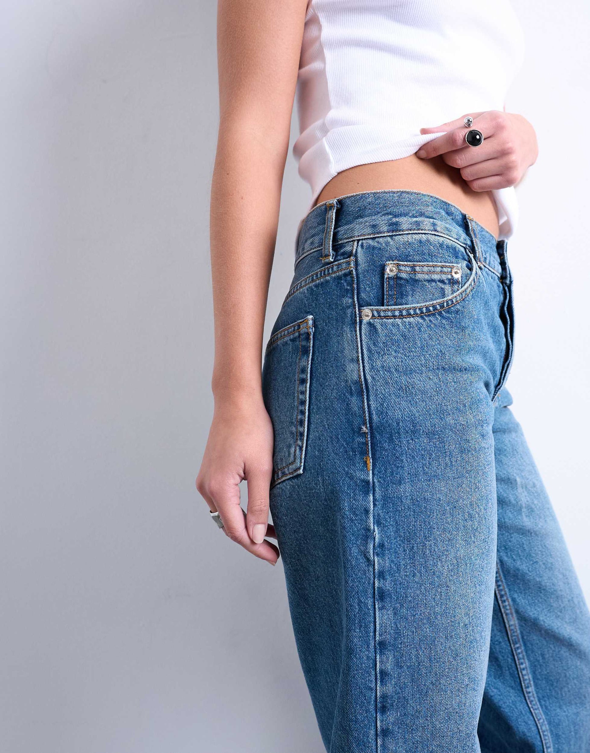 Topshop low rise straight leg jean in vintage blue