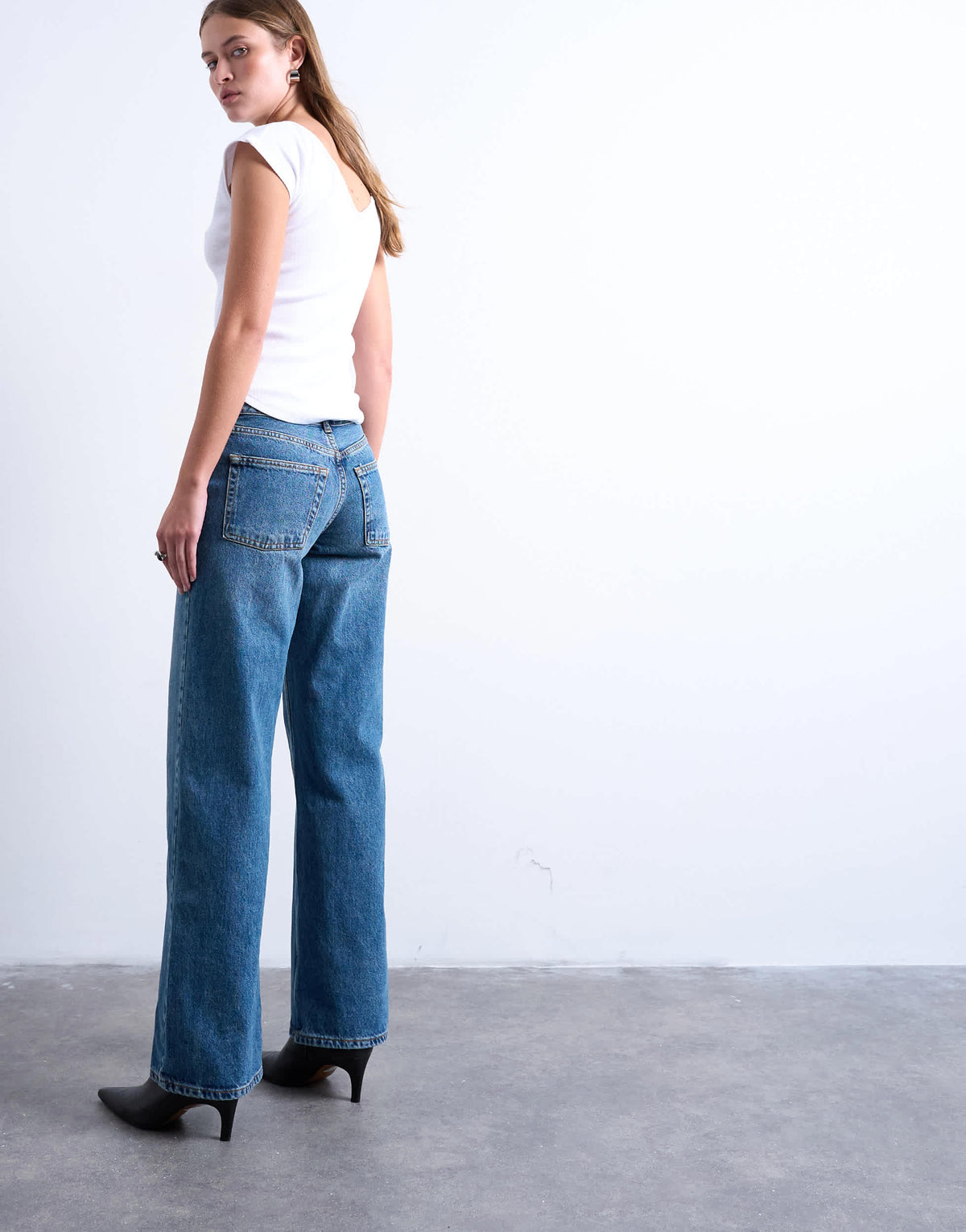 Topshop low rise straight leg jean in vintage blue
